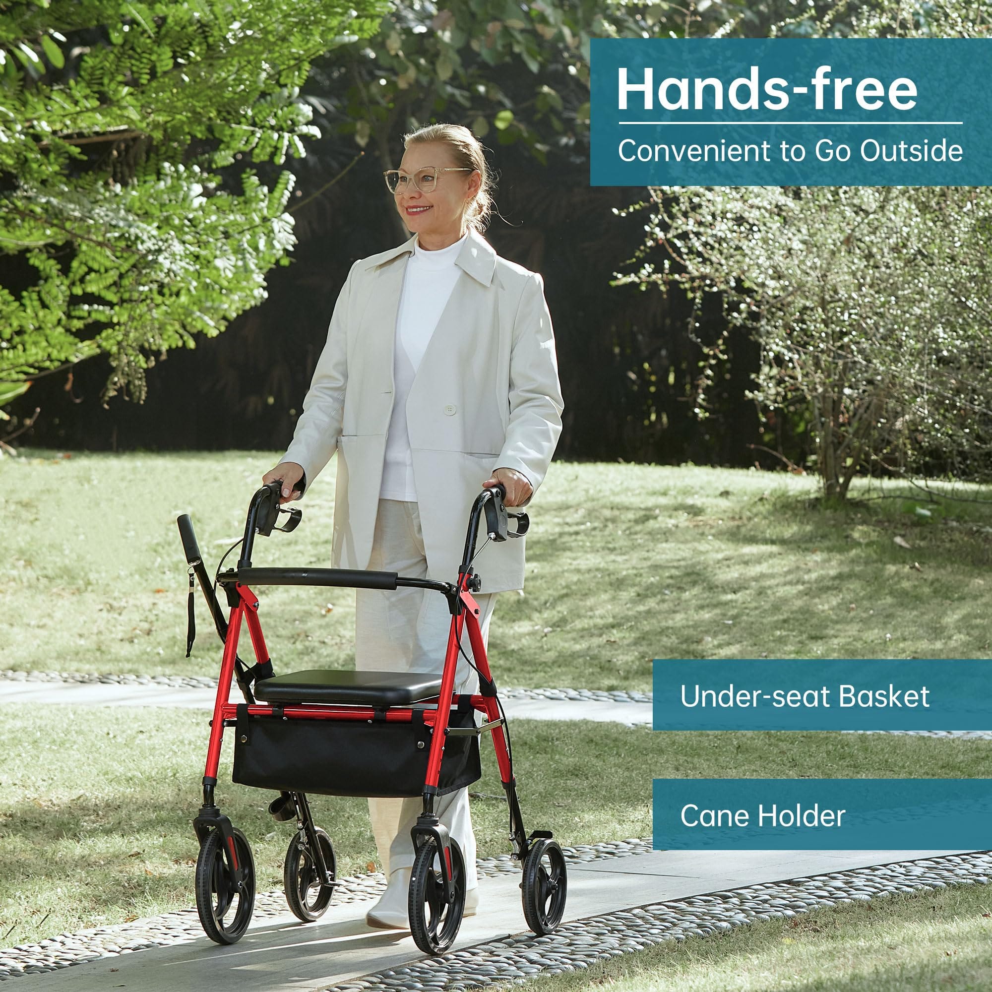 YF-9007B Dual-Brake Ergonomic Handgrip Rollator Walker 8