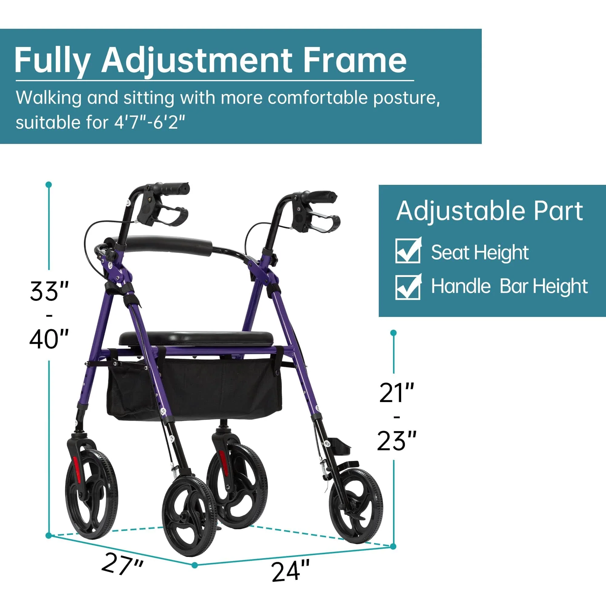 YF-9007B Dual-Brake Ergonomic Handgrip Rollator Walker 8