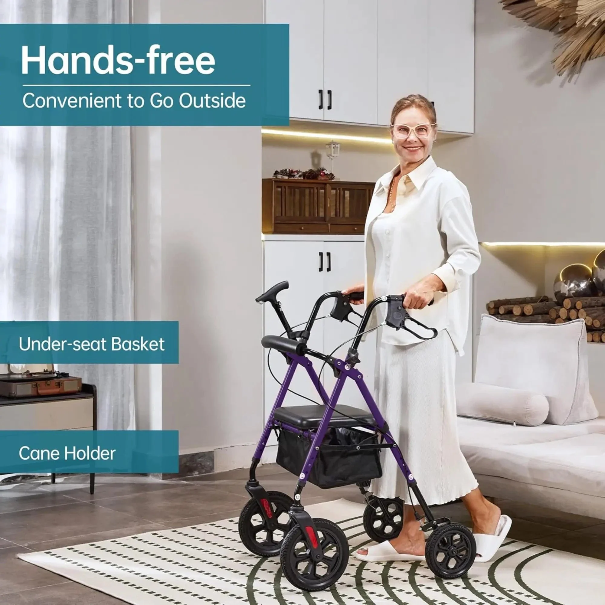 YF-9007D All-Terrain Dual-Brake Rollator Walker 8