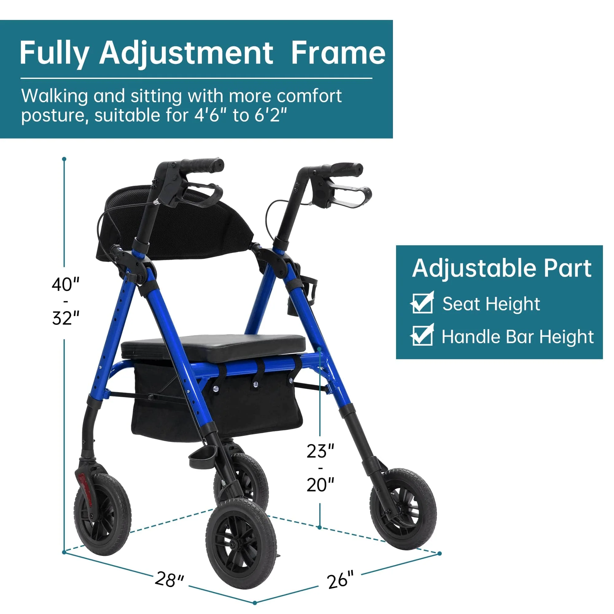 KLD-9218 All Terrain Dual-Brake Rollator Walker 8