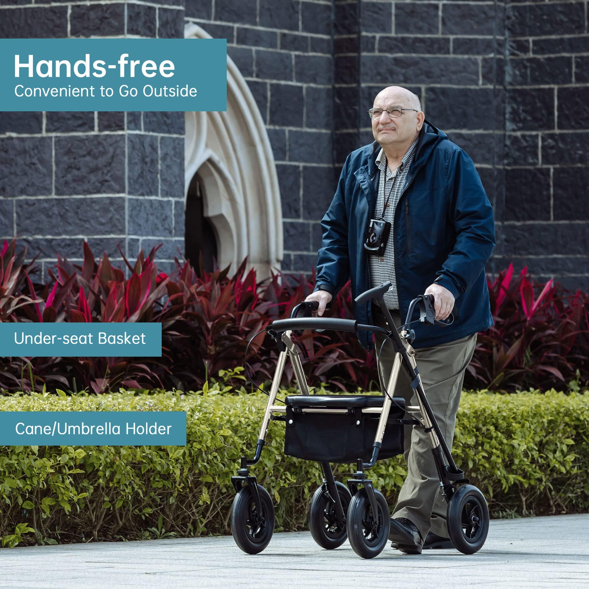 HFK-9236D4 All Terrain Dual-Brake Rollator Walker 10