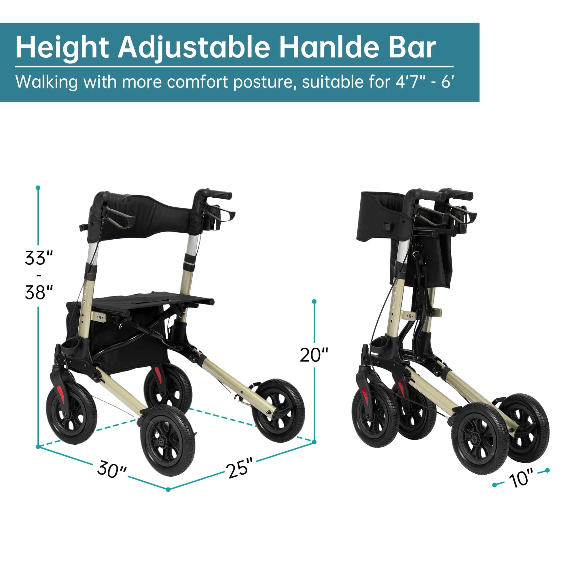 HFK-9202E All Terrain Dual-Brake Compact Foldable Rollator Walker 10