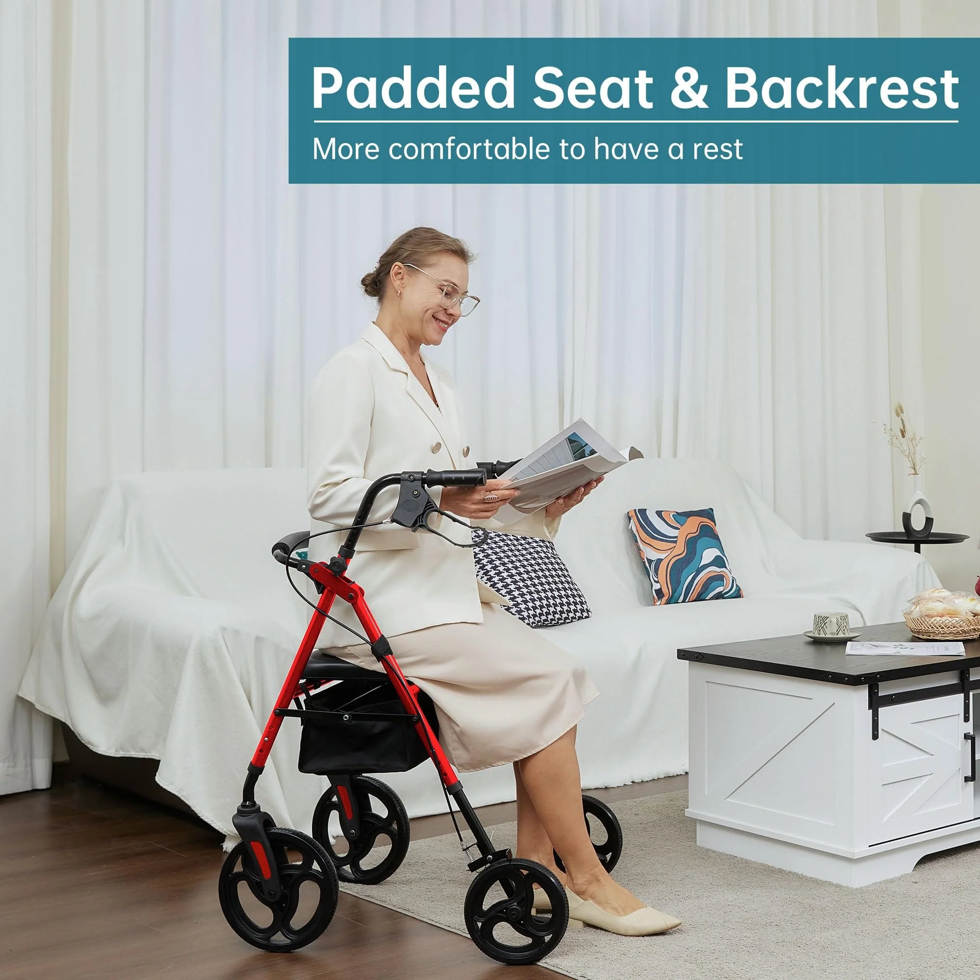 YF-9007B Dual-Brake Ergonomic Handgrip Rollator Walker 8