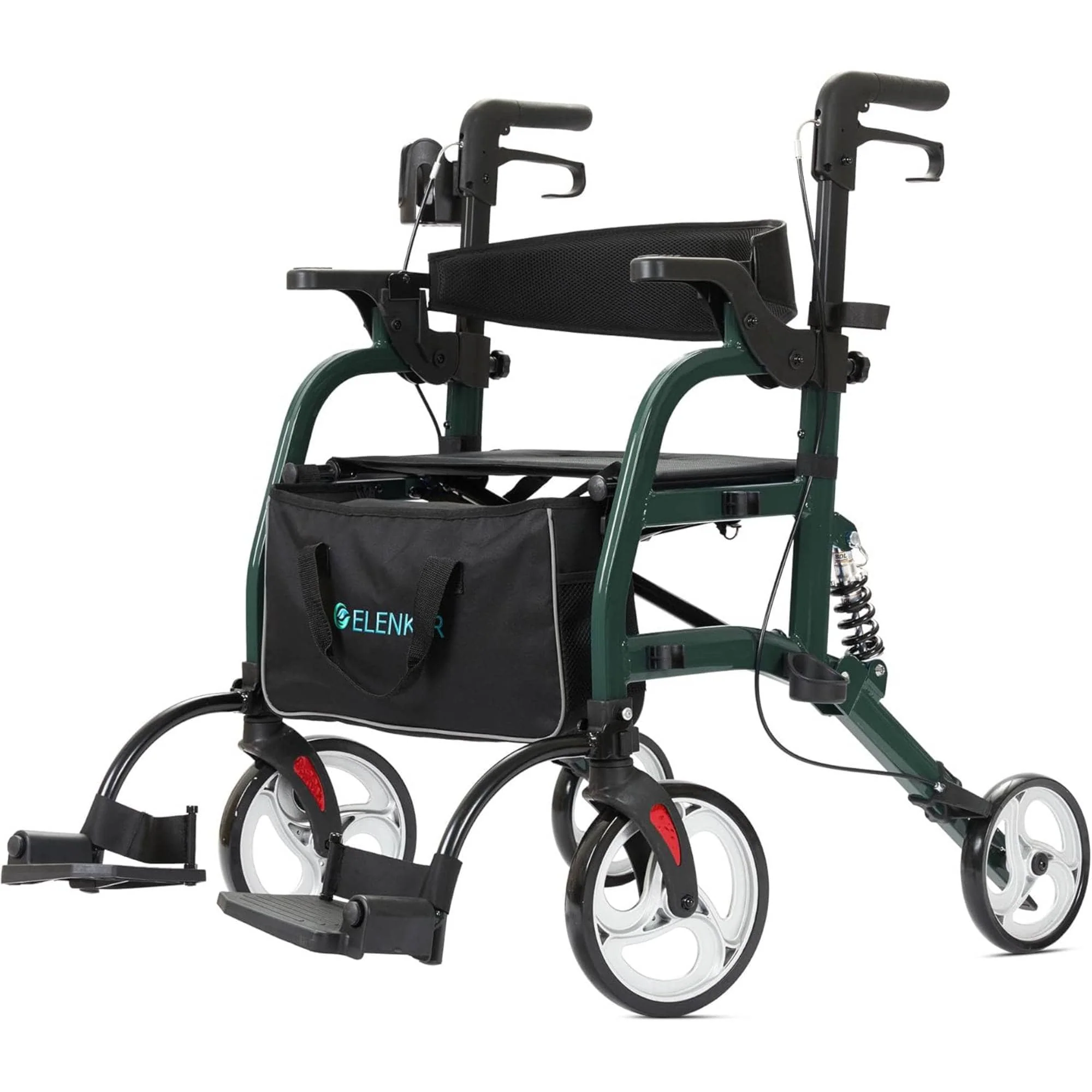 HFK-9294 2-in-1 Shock-Absorbing Rollator Walker 8” Rear Wheels
