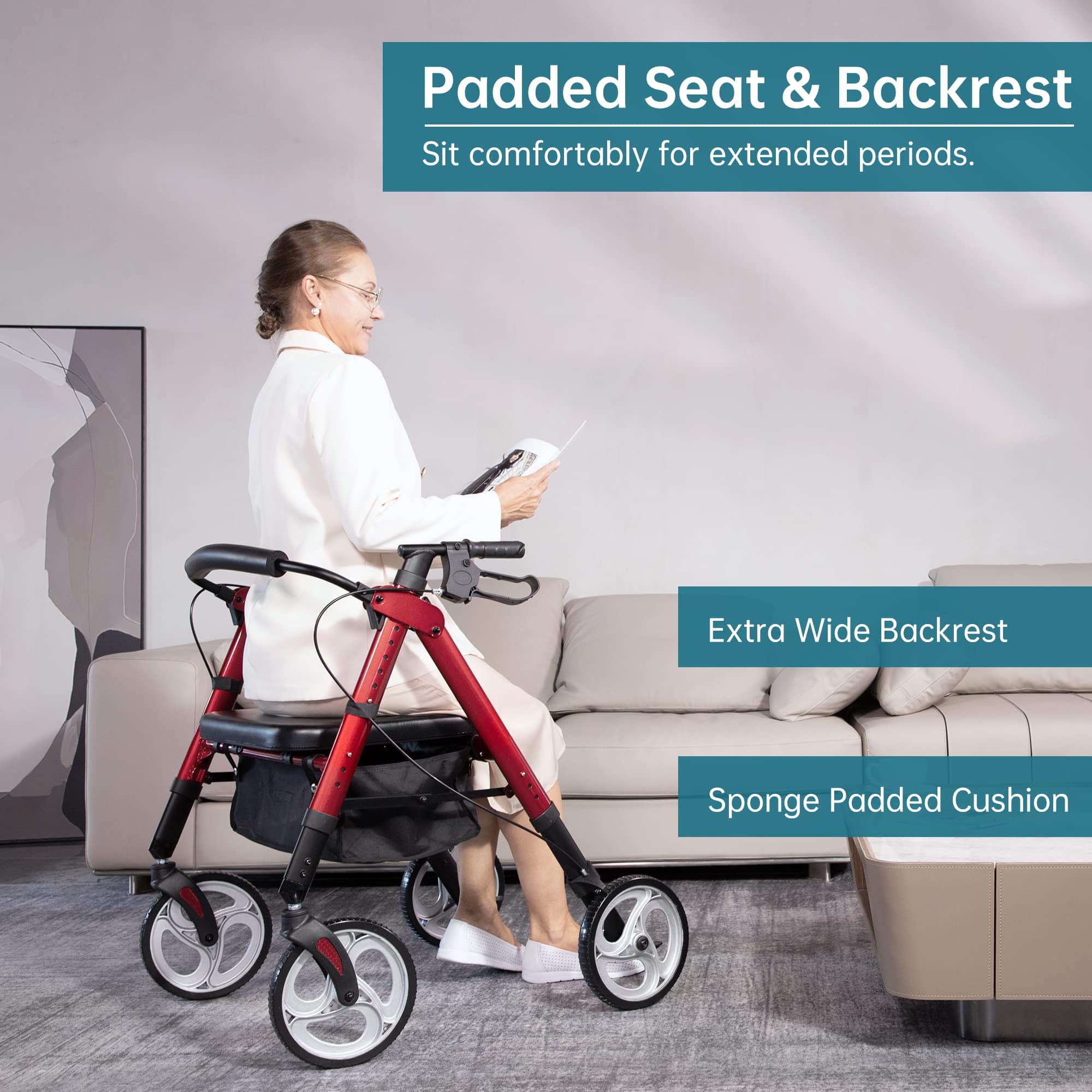 HFK-9219KD-1 Heavy Duty No-Assembly Rollator Walker 10