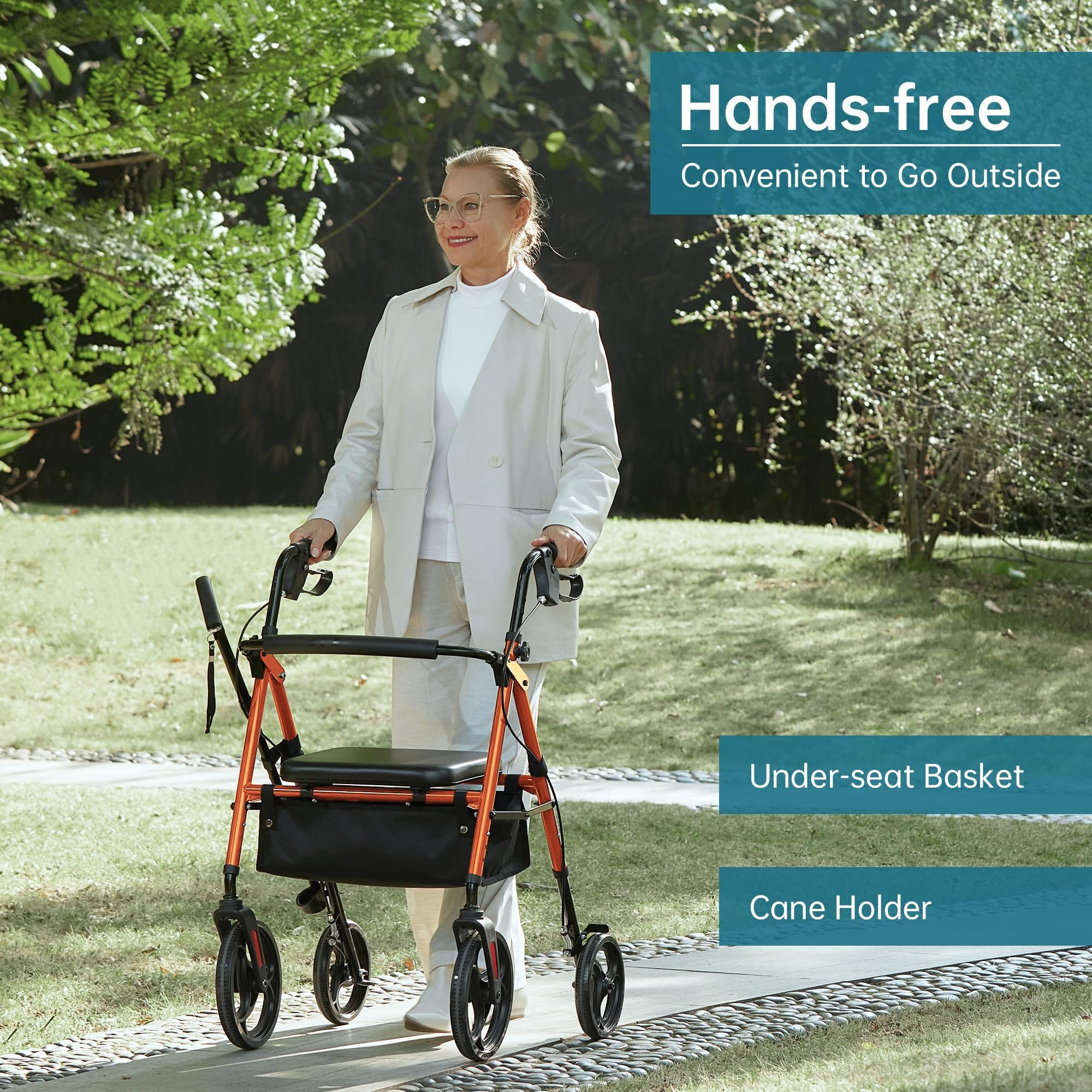 YF-9007B Dual-Brake Ergonomic Handgrip Rollator Walker 8