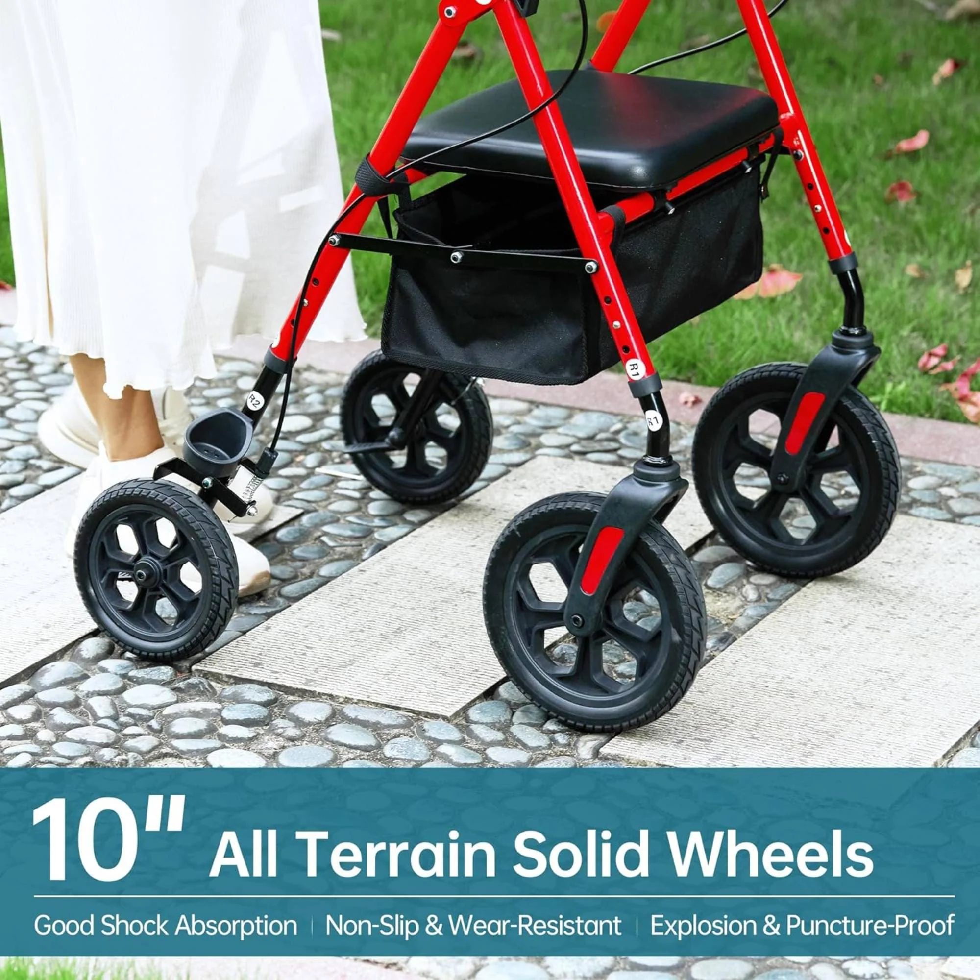 YF-9007D All-Terrain Dual-Brake Rollator Walker 8