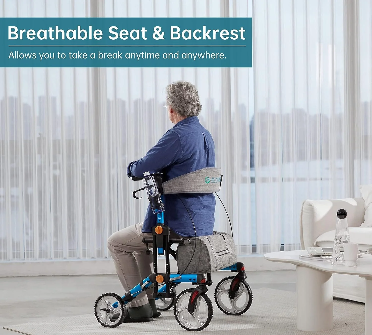 KLD-9282 Dual-Brake Knob Adjustment Height Rollator Walker 8