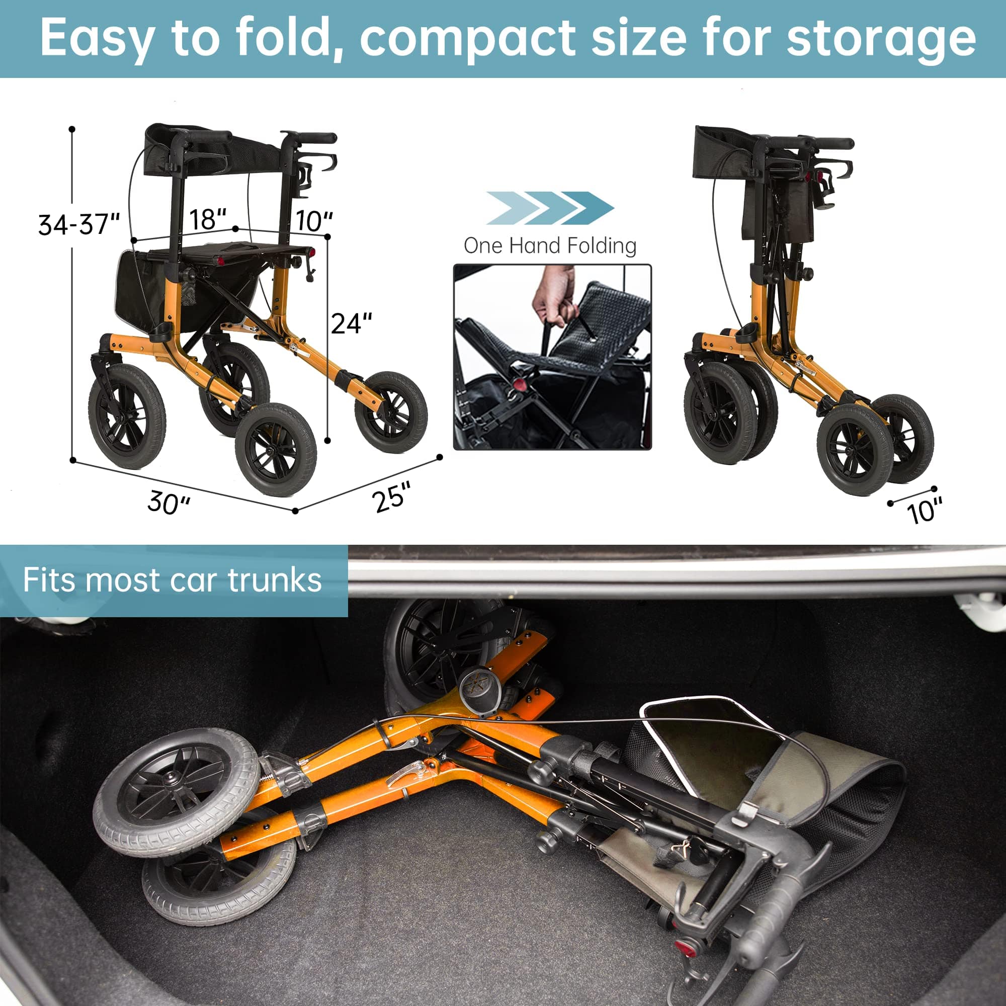 KLD-9212 All Terrain Dual-Brake Rollator Walker 10