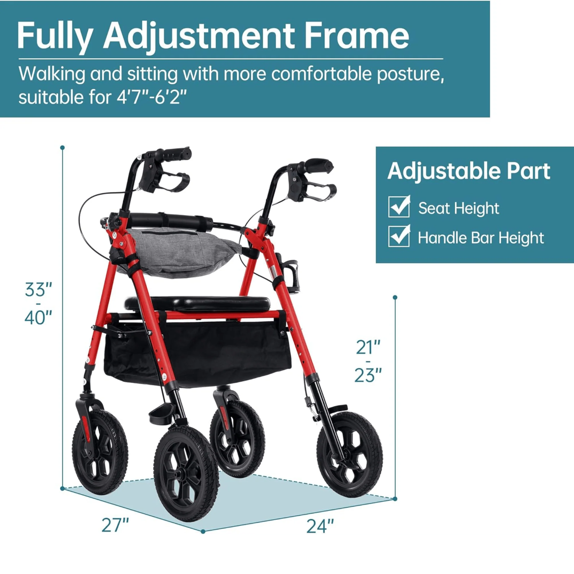 YF-9007E All-Terrain Dual-Brake Rollator Walker 10