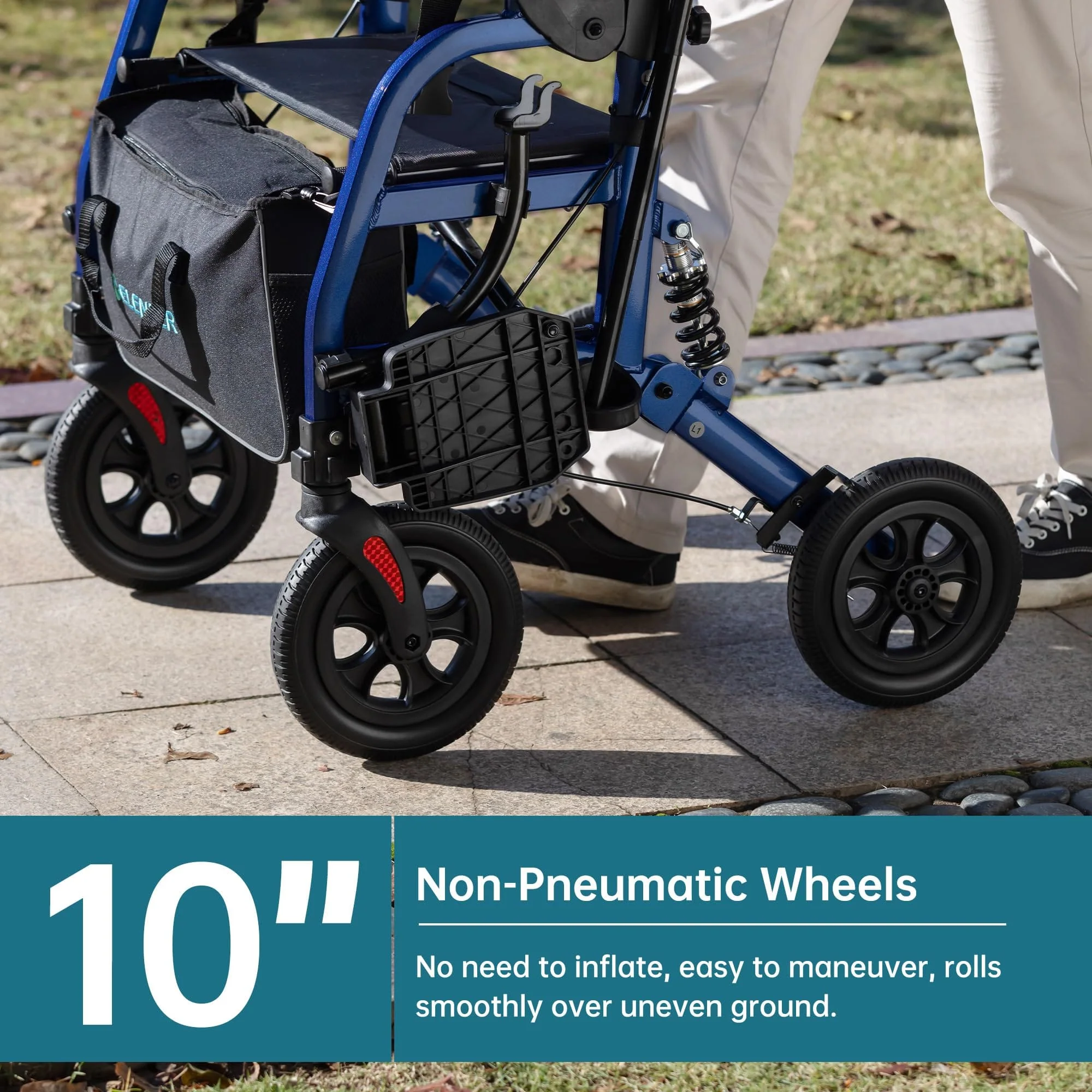 HFK-9294-2 All-Terrain 2-in-1 Shock-Absorbing Rollator Walker 10” Wheels