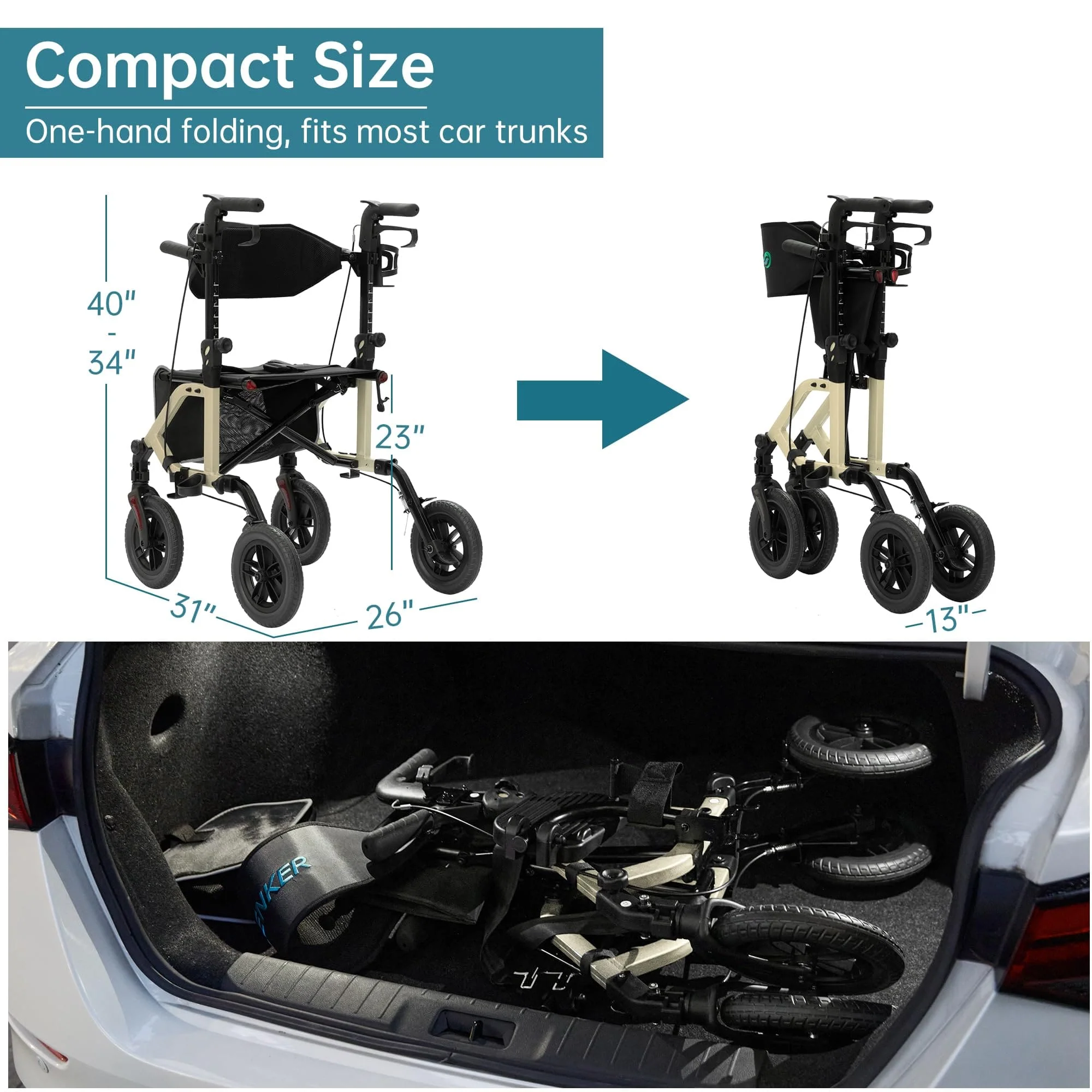 KLD-9224-2 All Terrain 2-in-1 Rollator Walker 10