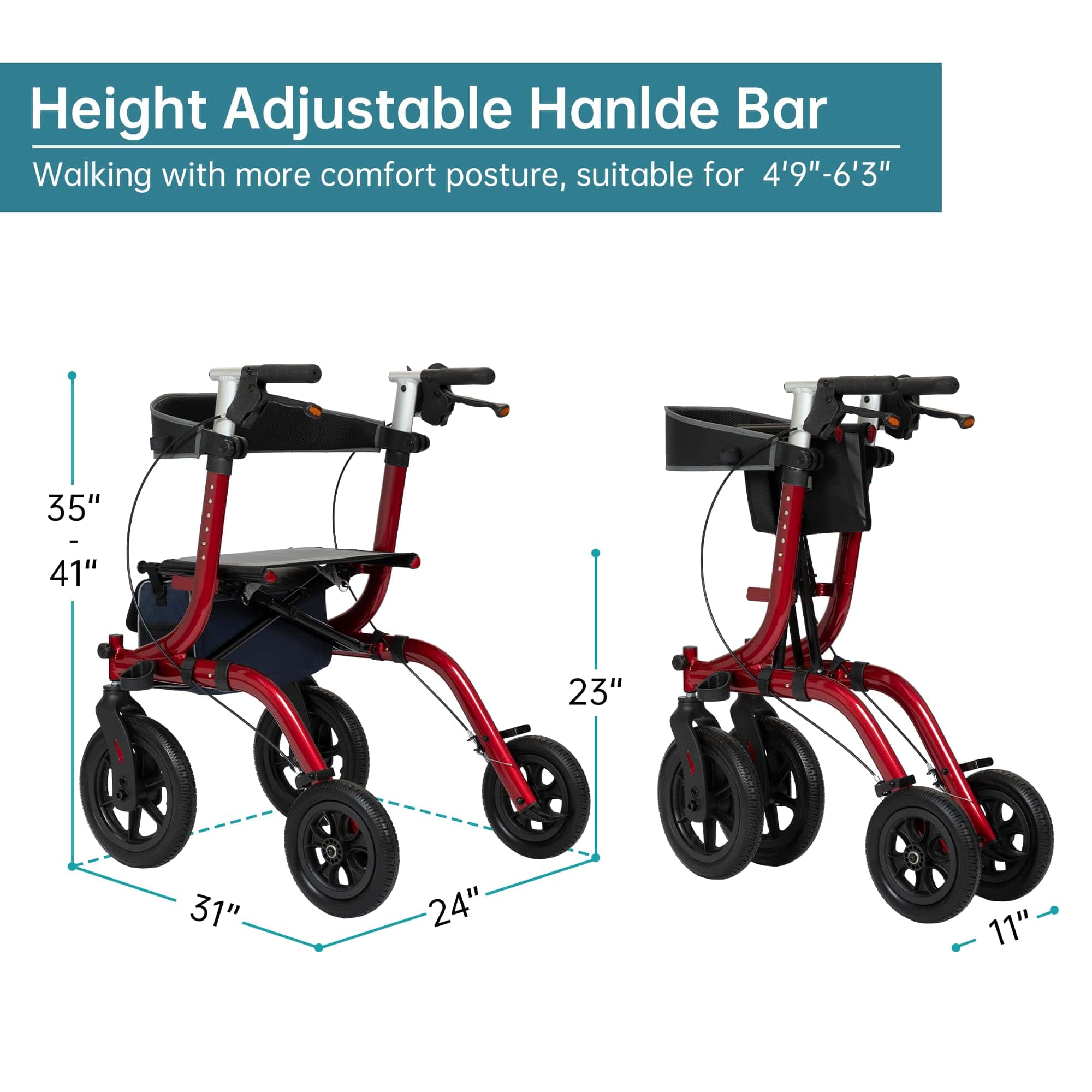 HFK-9210KDB All Terrain Dual-Brake Rollator Walker 10