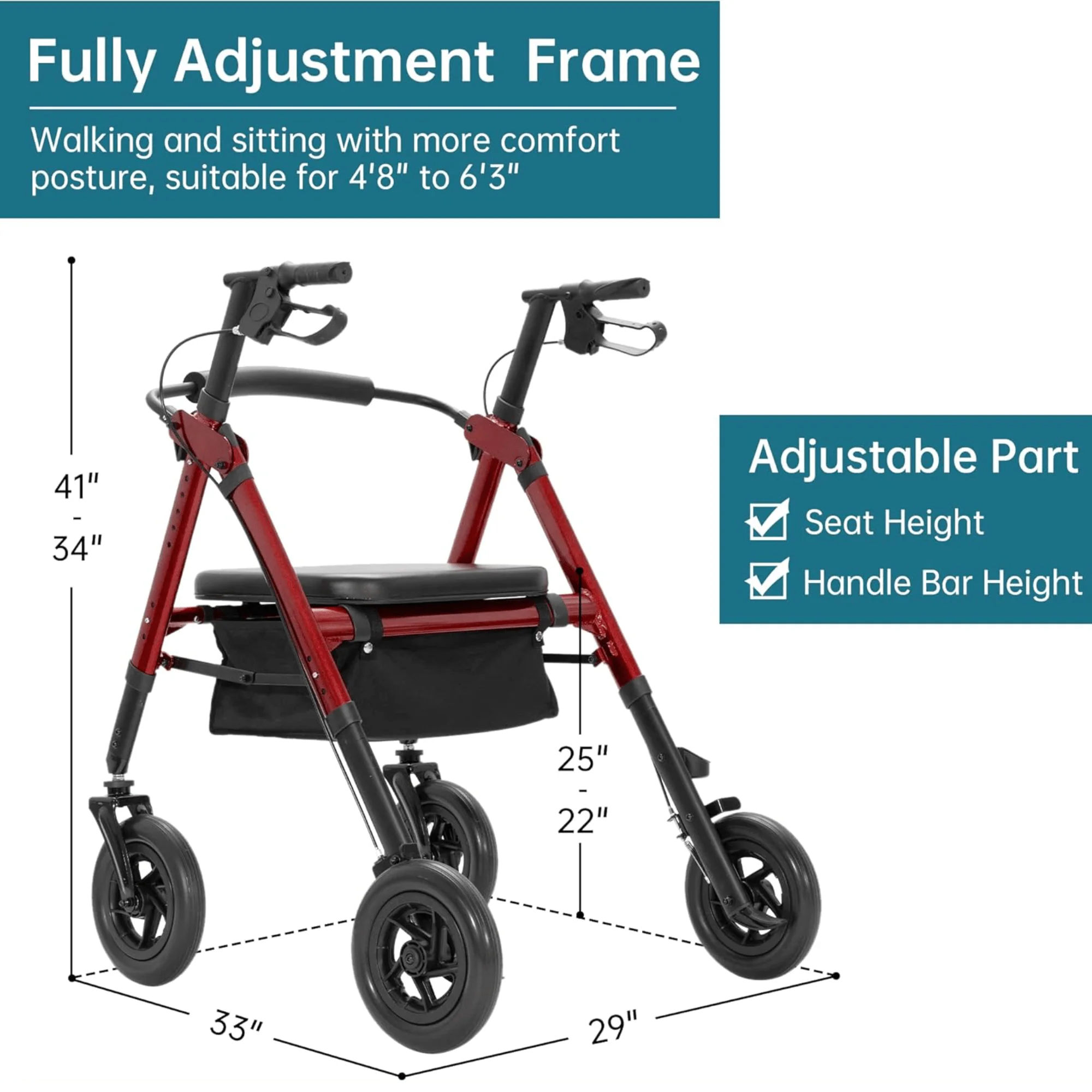 HFK-9219KD-2 All-Terrain Heavy Duty No-Assembly Rollator Walker 10