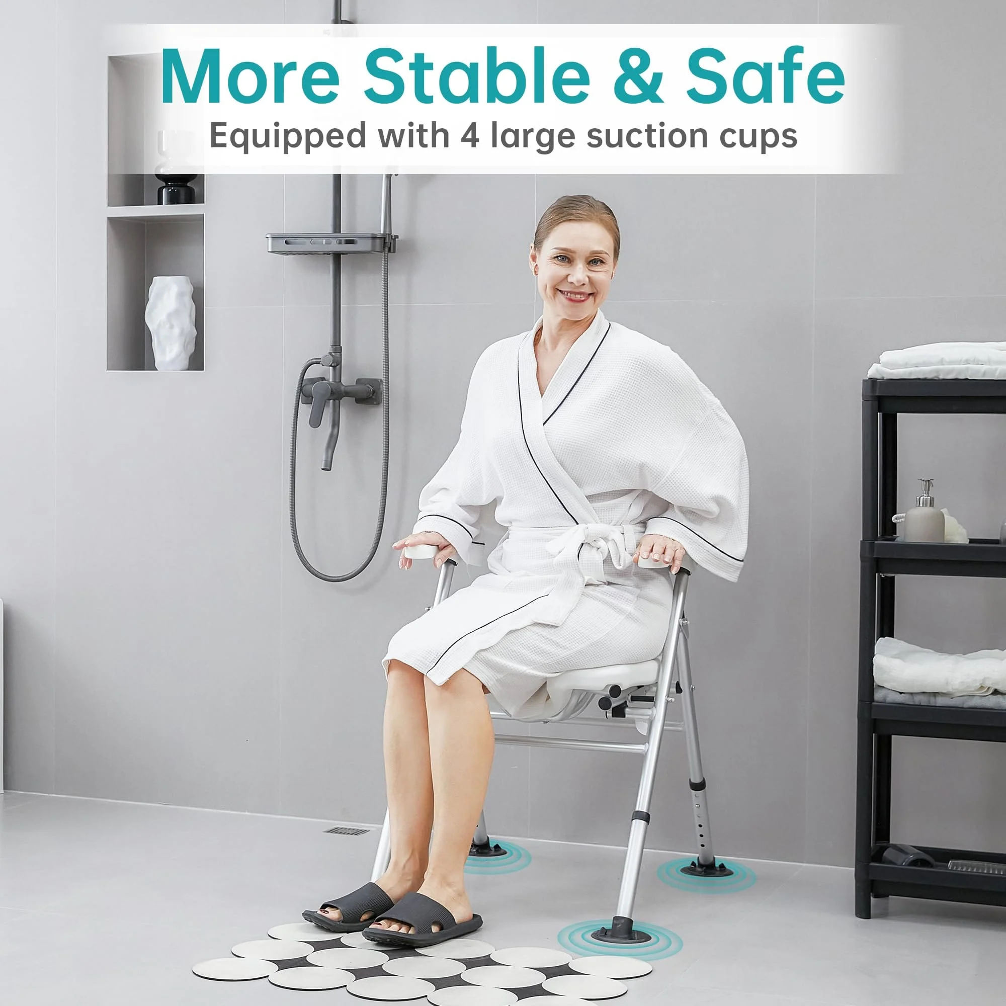 FST-743X-FW Folding Non-Slip Shower Chair U-Shaped Groove Design