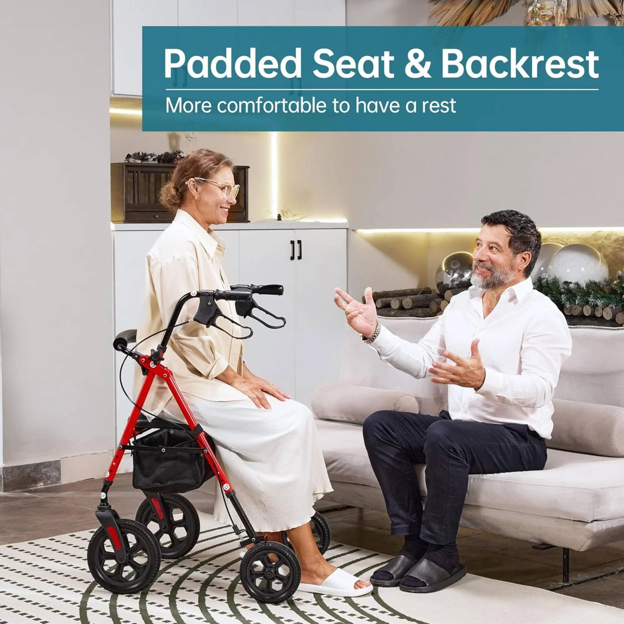 YF-9007D All-Terrain Dual-Brake Rollator Walker 8