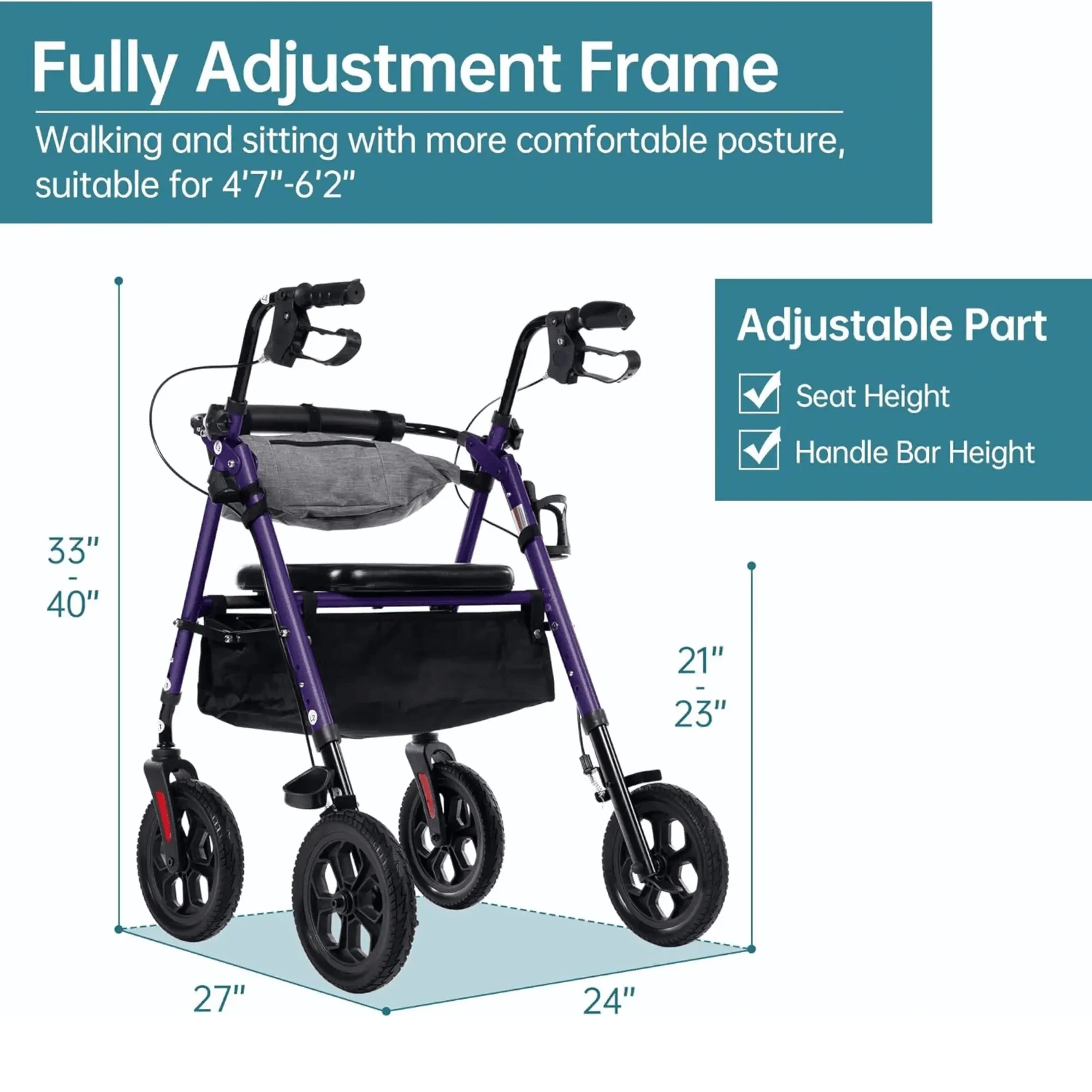 YF-9007E All-Terrain Dual-Brake Rollator Walker 10