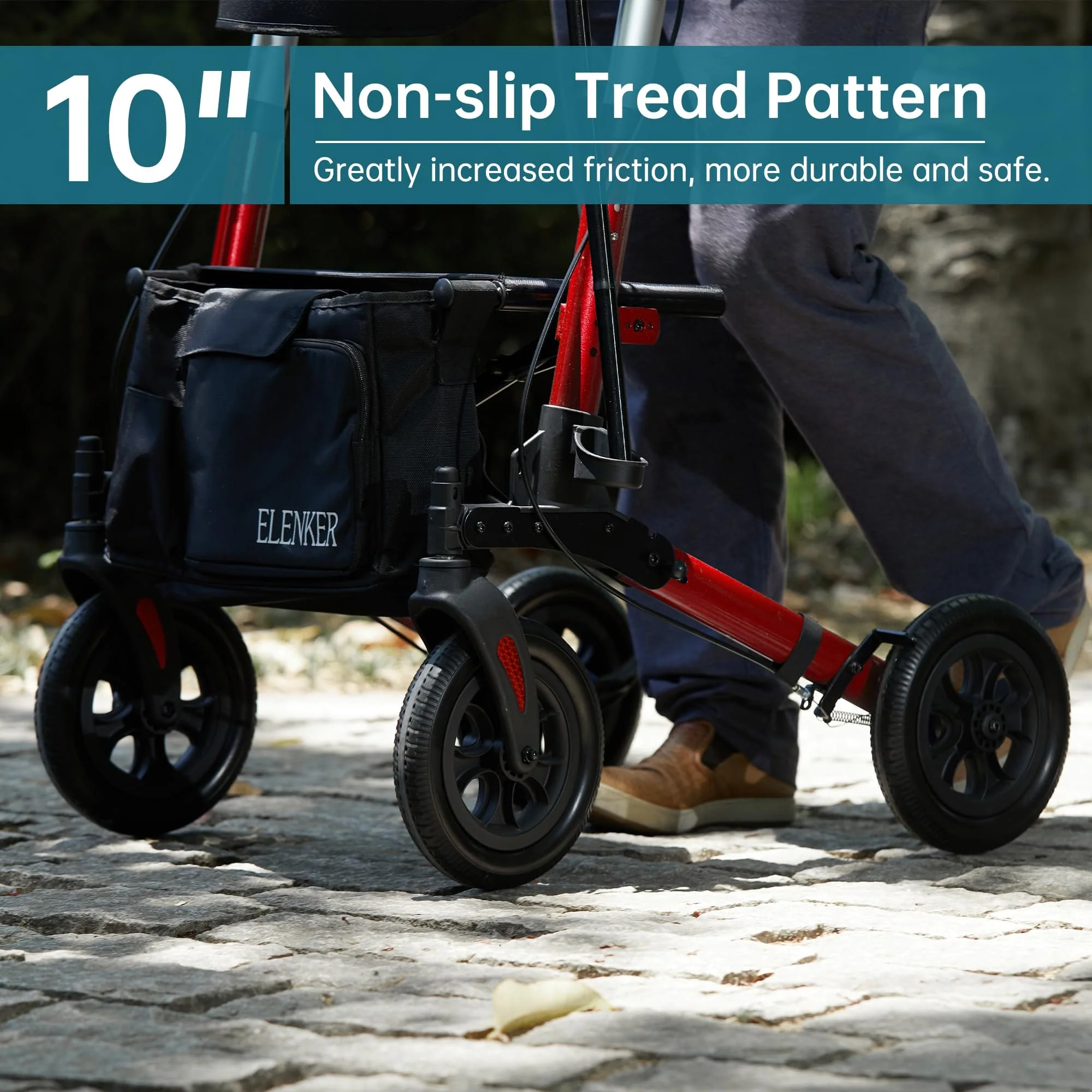 HFK-9202E All Terrain Dual-Brake Compact Foldable Rollator Walker 10