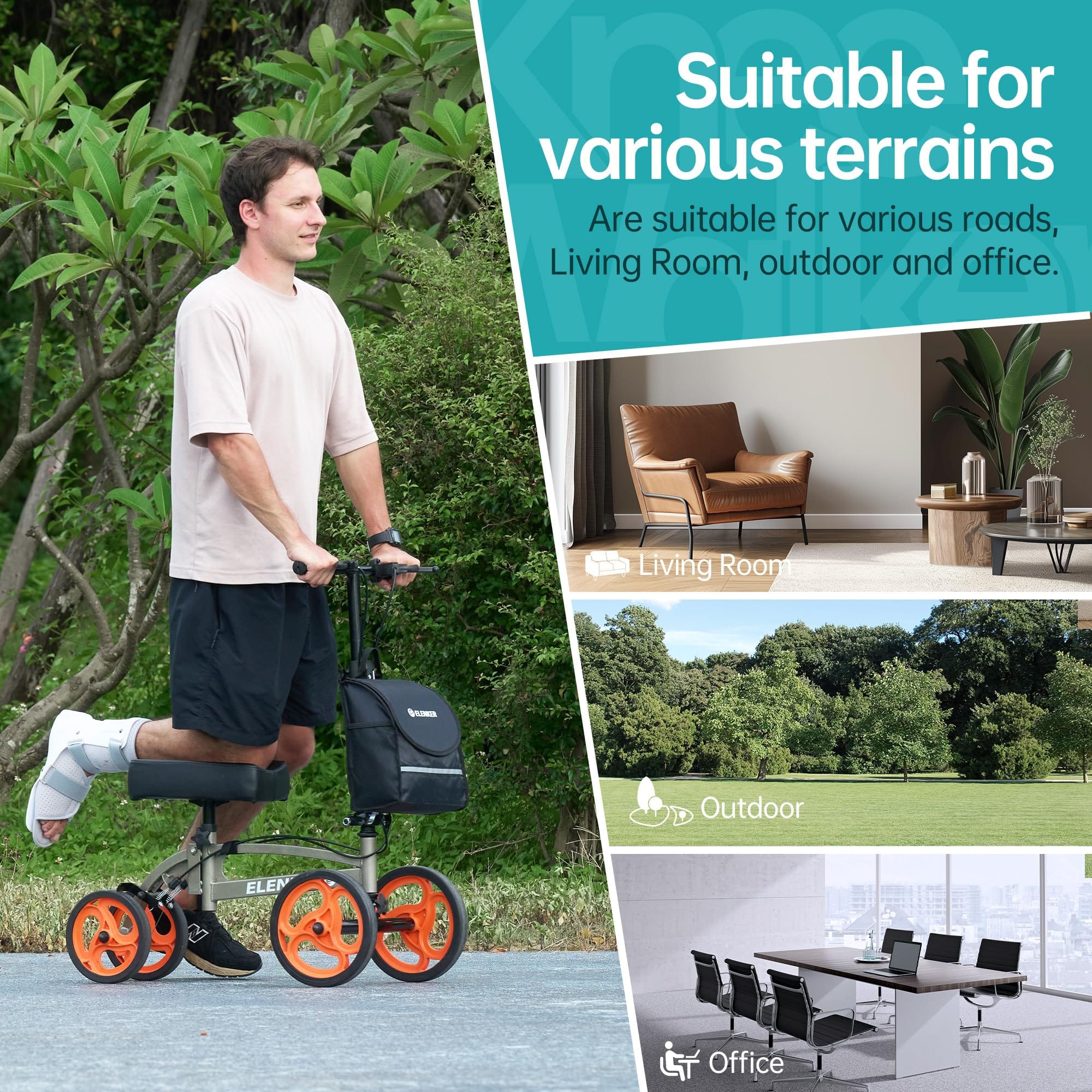 YF-9010A Steerable Knee Scooter, Foldable Knee Walker with Basket Dual Braking System Knee Scooters for Injured Ankle and Broken Foot Champagne