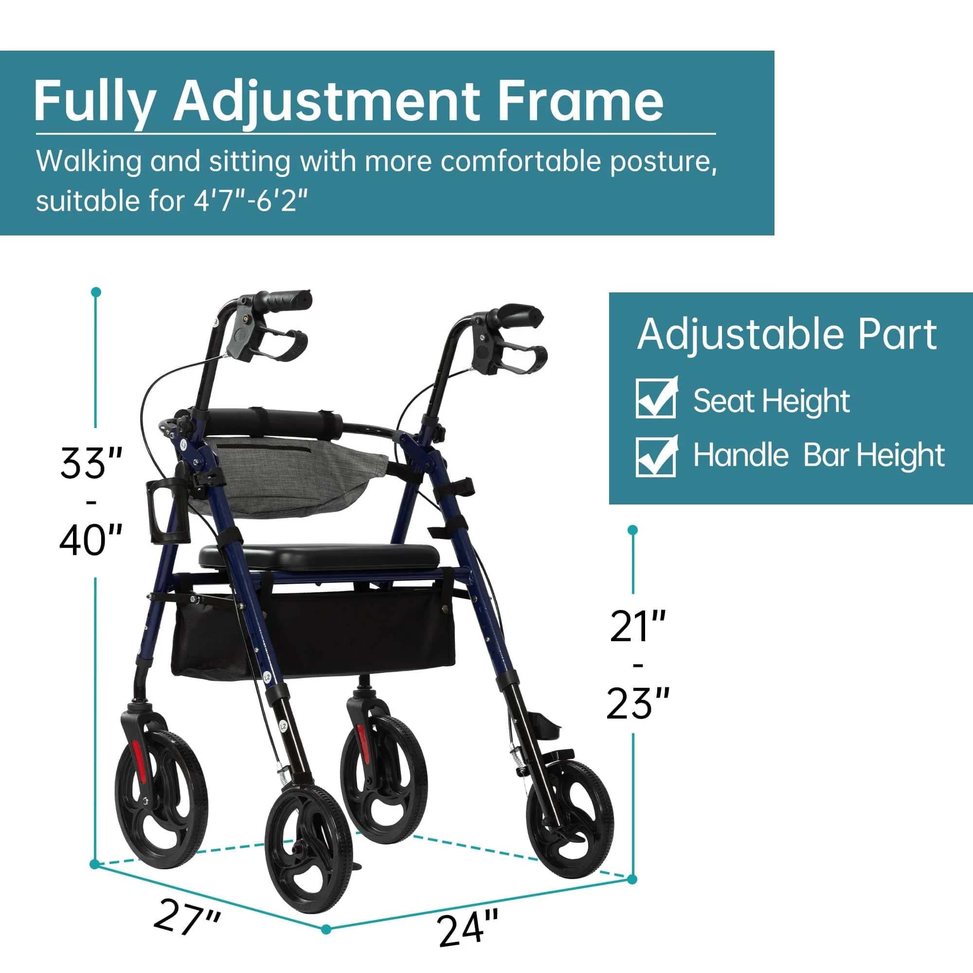YF-9007C Dual-Brake Rollator Walker 8