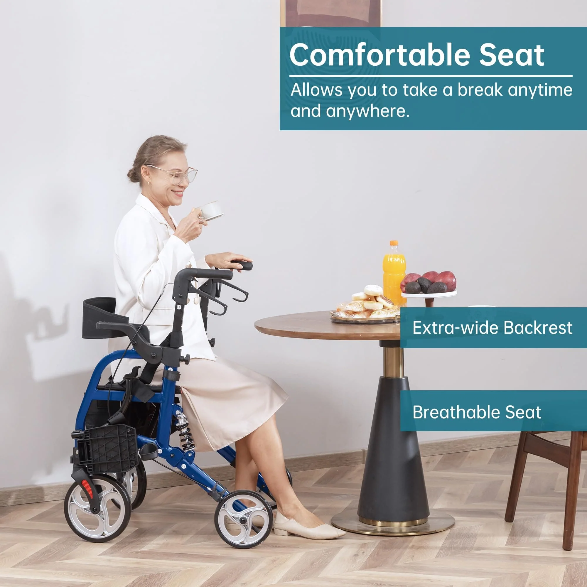 HFK-9294 2-in-1 Shock-Absorbing Rollator Walker 8” Rear Wheels