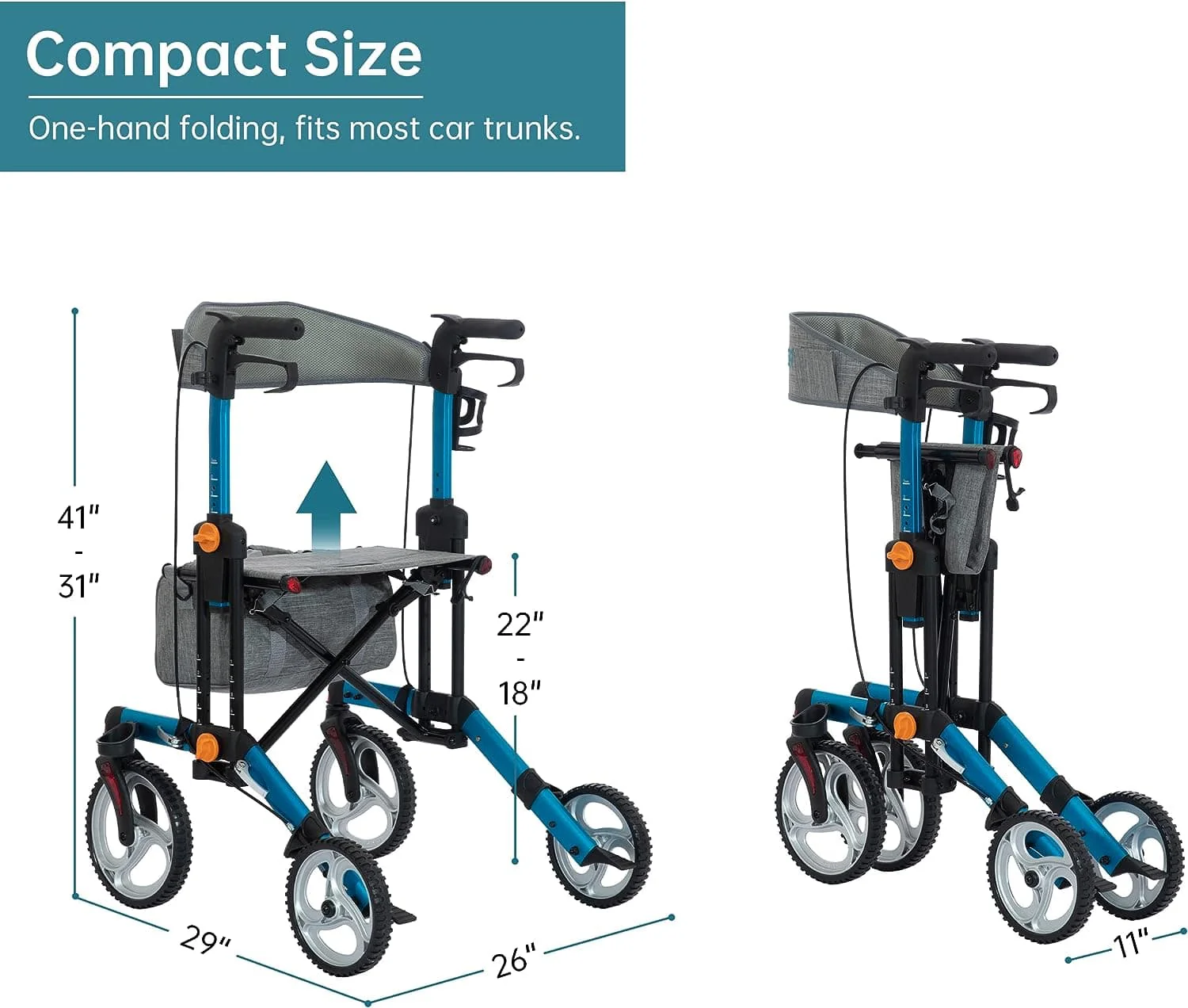 KLD-9282 Dual-Brake Knob Adjustment Height Rollator Walker 8