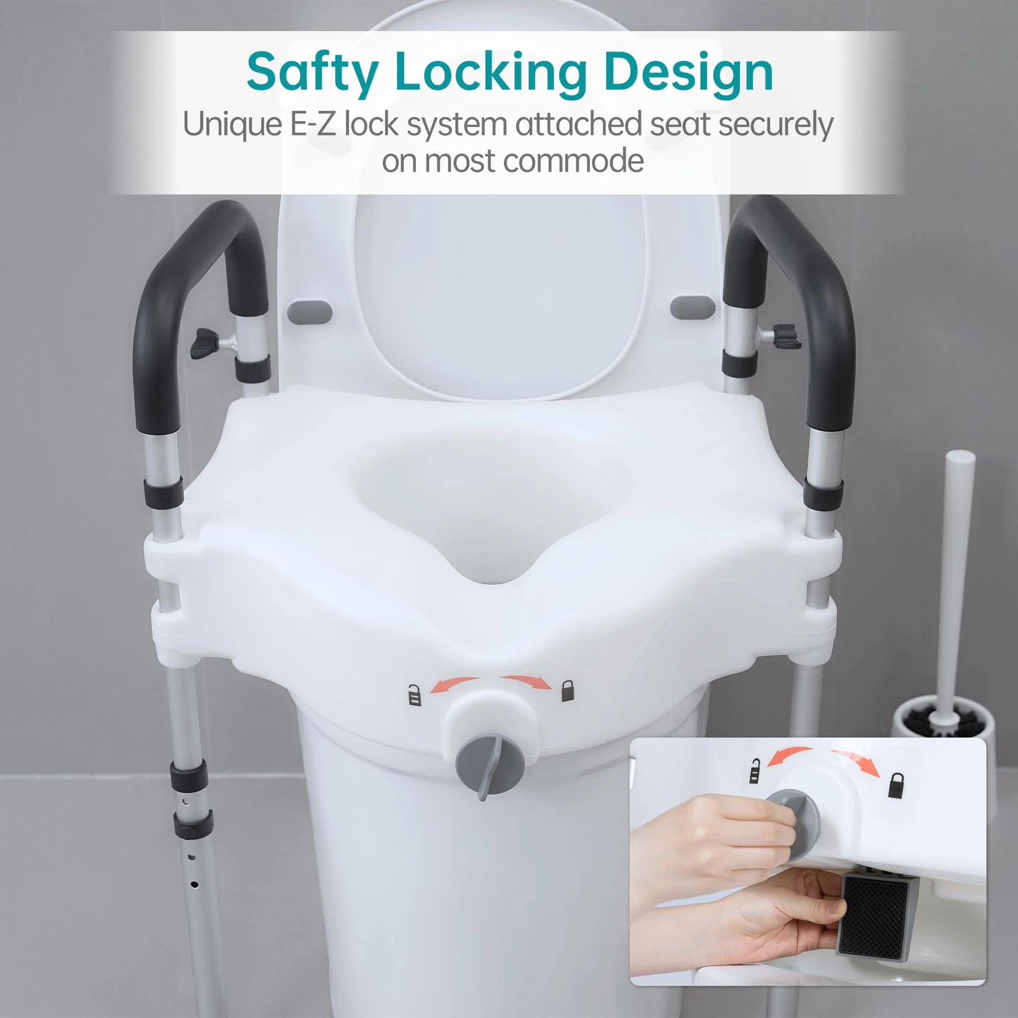 HFK-3377 Height-Adjustable Raised Toilet Seat-Assisted Stand-Up Support