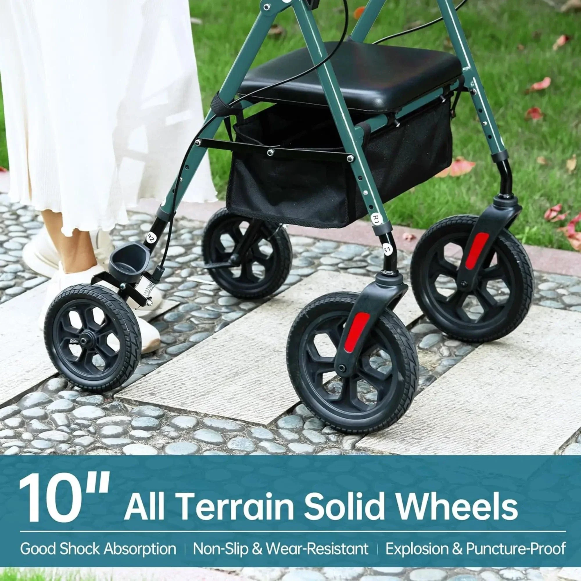 YF-9007D All-Terrain Dual-Brake Rollator Walker 8