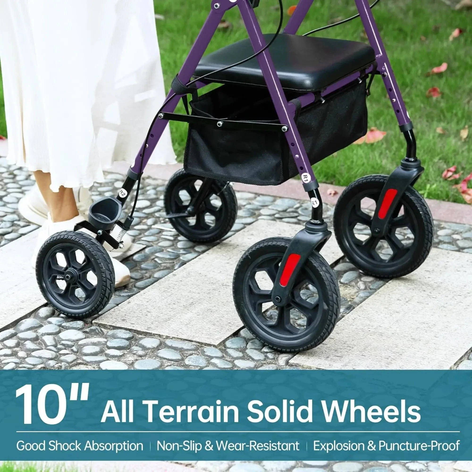 YF-9007D All-Terrain Dual-Brake Rollator Walker 8