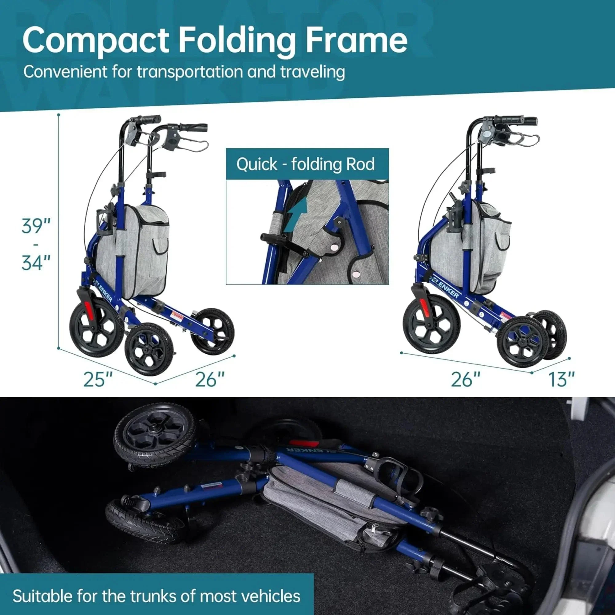 YF-9006B All-Terrain Portable Heavy Duty Rollator Walker 8