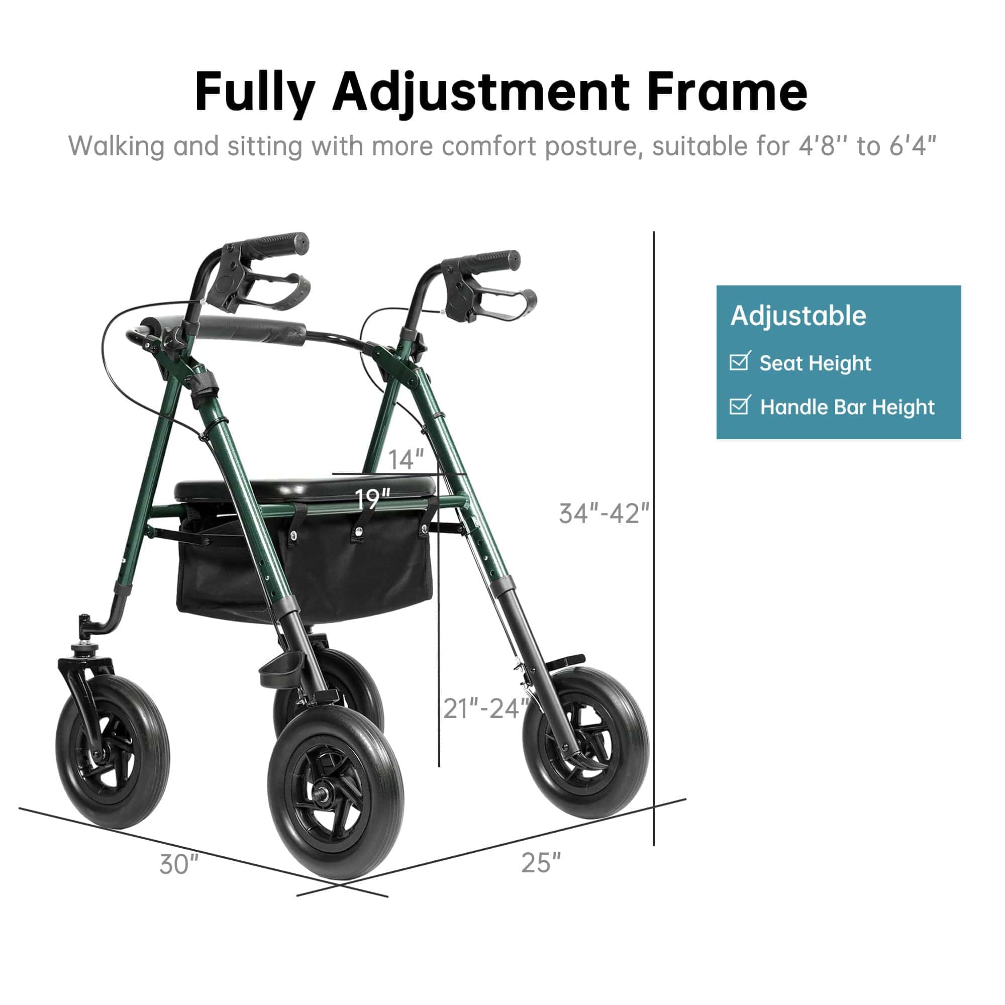 HFK-9236D4 All Terrain Dual-Brake Rollator Walker 10