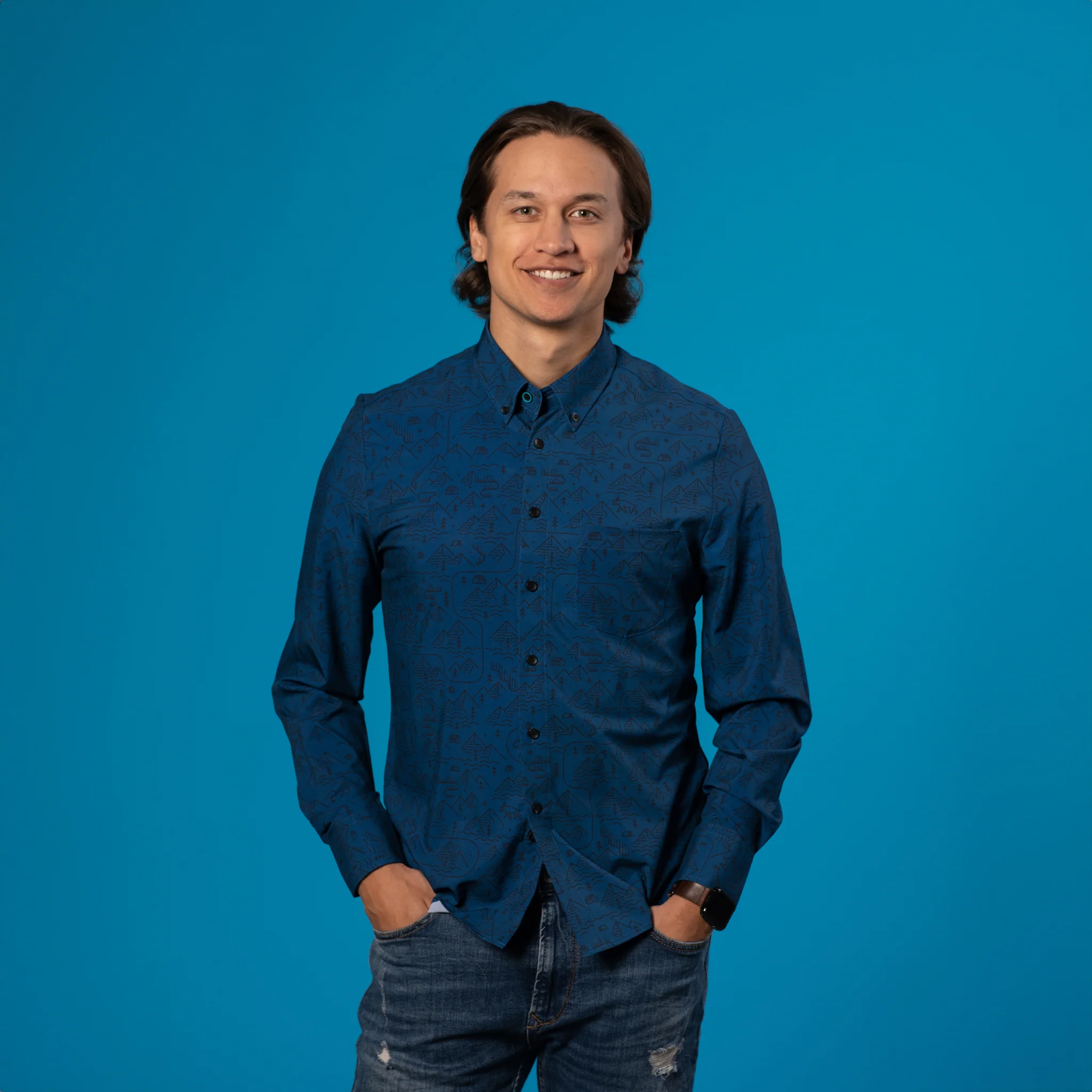 Range Shirt - Deep Blue w/ Mountain Designs