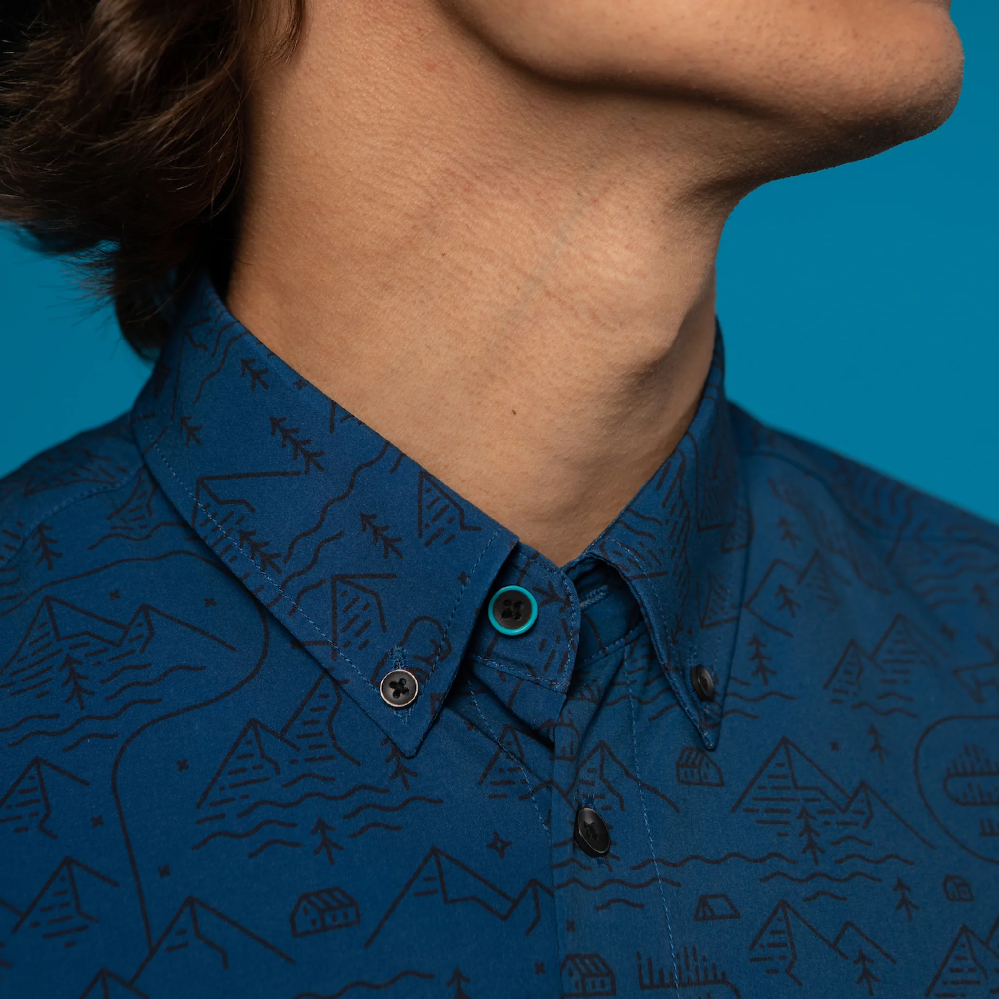 Range Shirt - Deep Blue w/ Mountain Designs