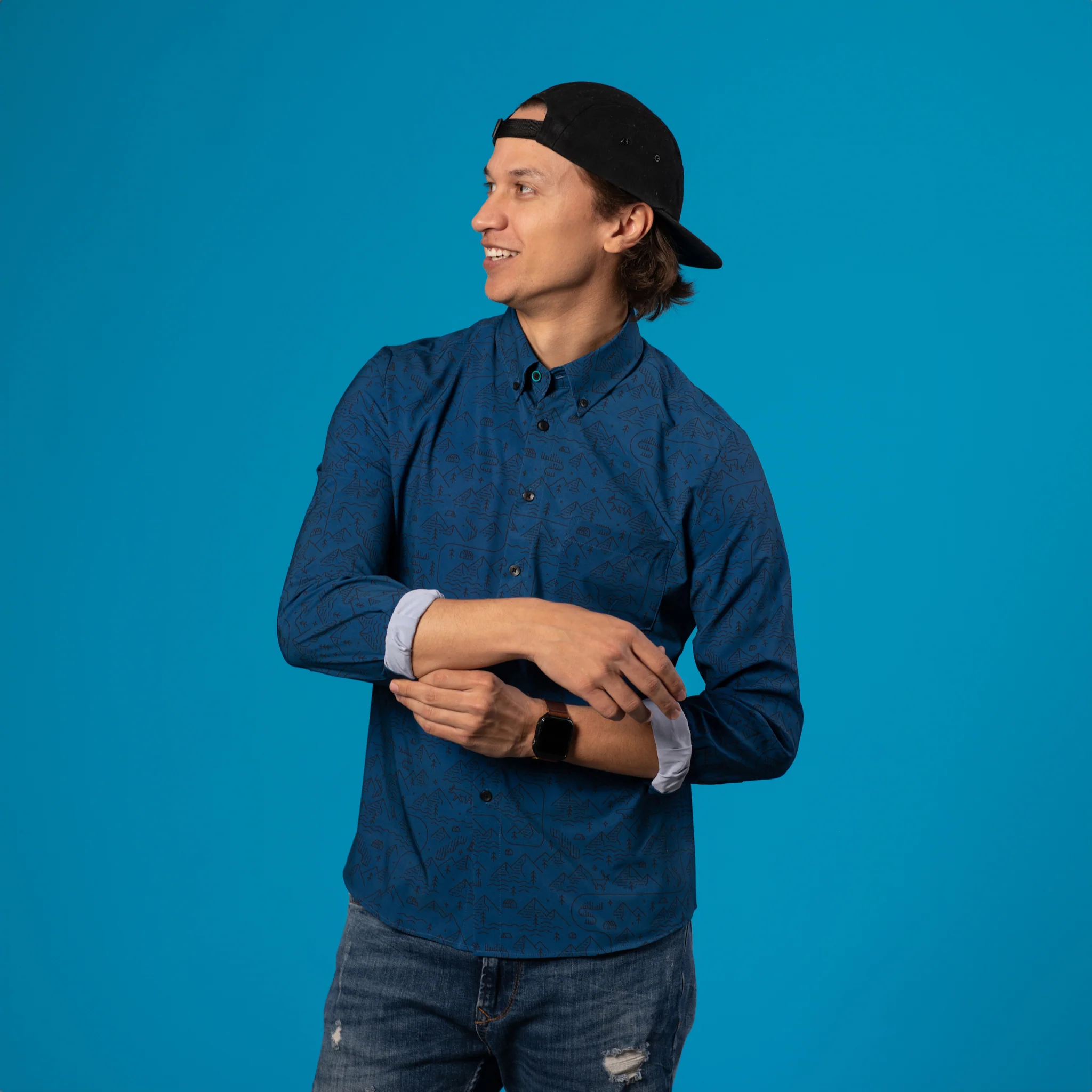 Range Shirt - Deep Blue w/ Mountain Designs