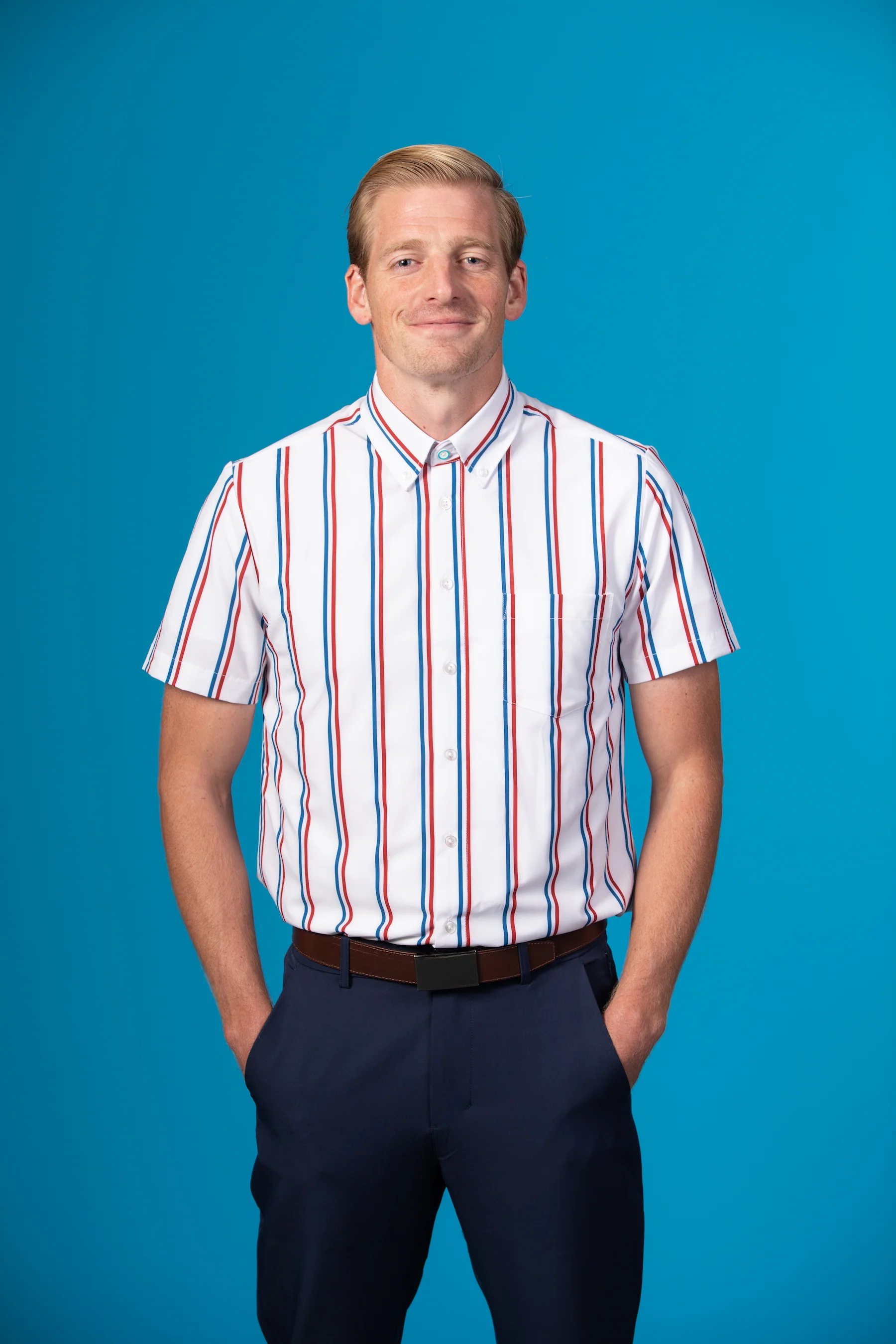 Range Shirt - White w/ Blue and Red Pinstripes