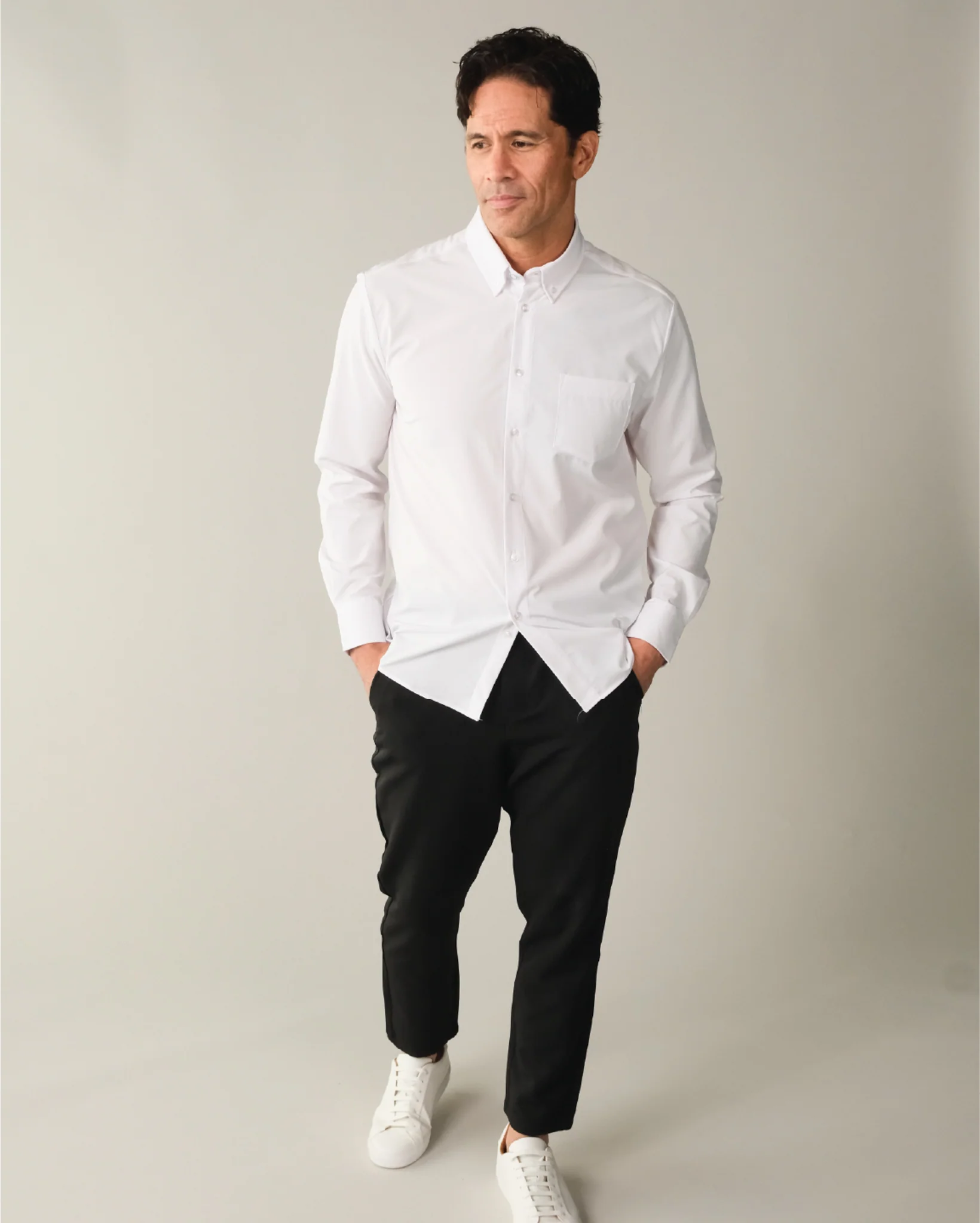 Range Shirt - White Long Sleeve - Button Down Collar