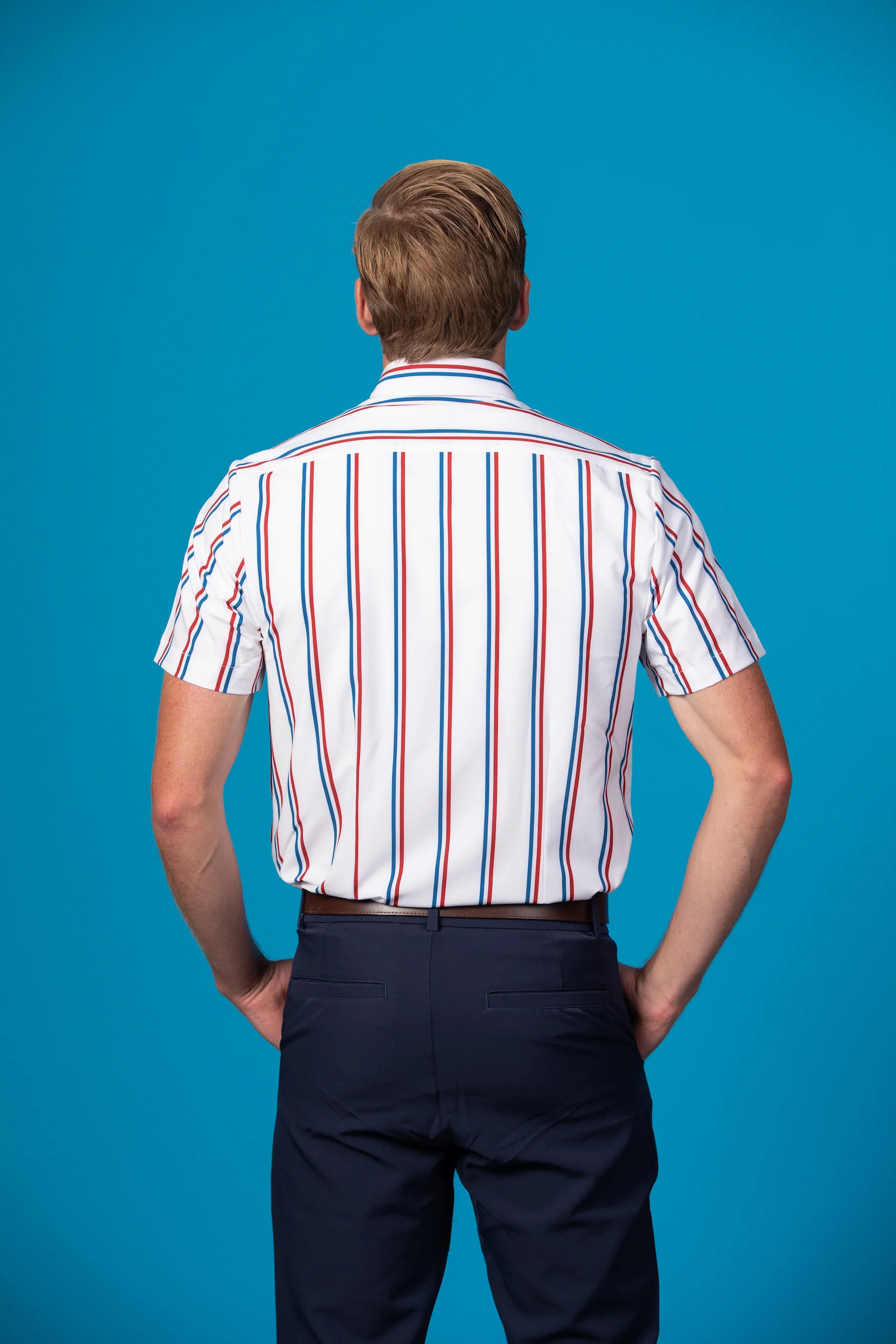 Range Shirt - White w/ Blue and Red Pinstripes