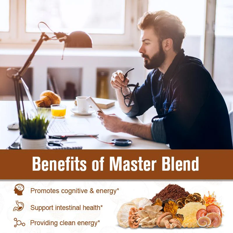 Instant Organic Edible Mushroom Coffee Powder Supplement for Energy, Focus, Immune Support