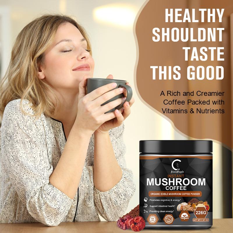 Instant Organic Edible Mushroom Coffee Powder Supplement for Energy, Focus, Immune Support