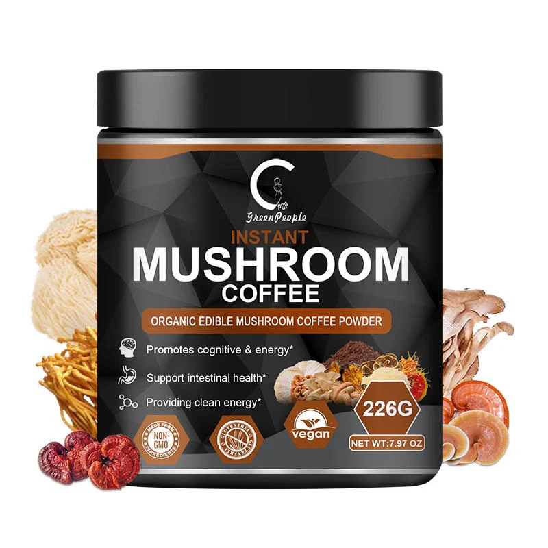 Instant Organic Edible Mushroom Coffee Powder Supplement for Energy, Focus, Immune Support