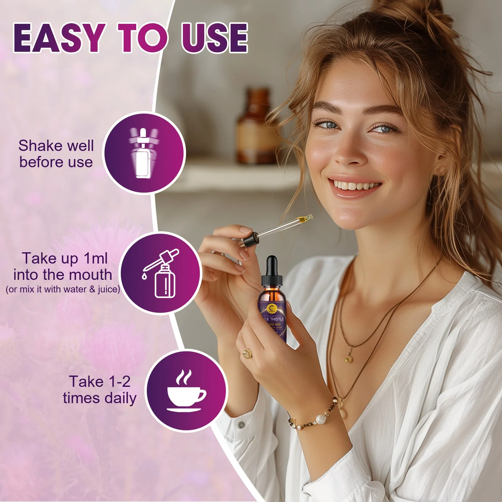 Milk Thistle Extract Drops for Liver Cleanse & Repair - 1000mg Milk Thistle Supplement with Turmeric, Artichoke and Dandelion Root, 4-in-1 High Potency Herbal Tincture, Vegan, Non-GMO, 2.1 FL OZ