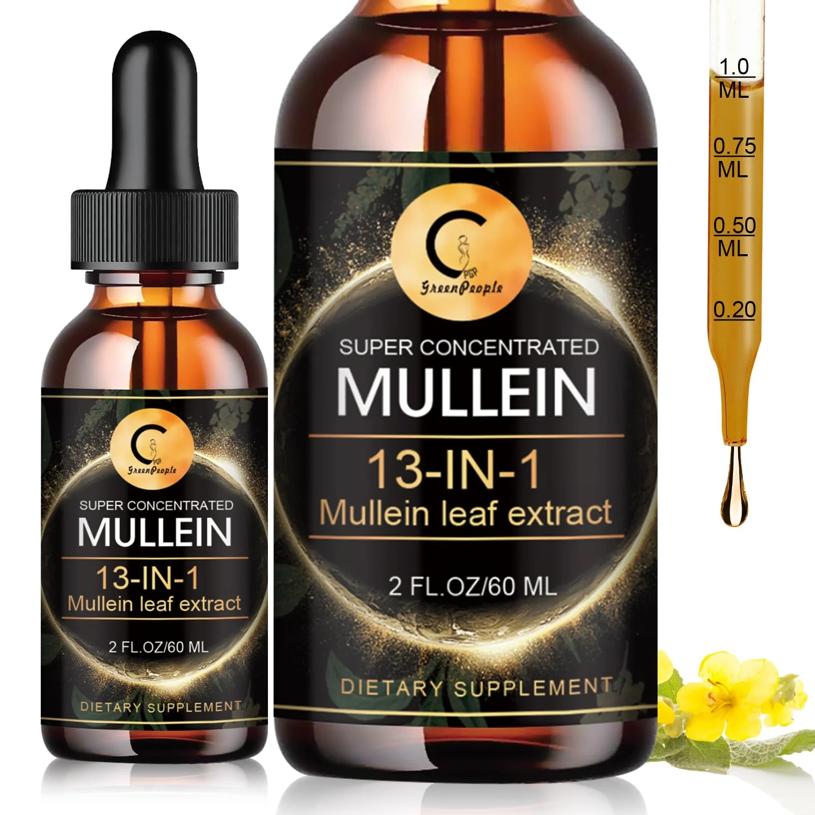 Mullein drops for Lung, Mullein Leaf Extract for Lung Cleanse & Detox, Super Concentrated Mullein Liquid Tincture for Respiratory Health, Immune & Digestive System,Vegan, Non-GMO, 2 FL OZ