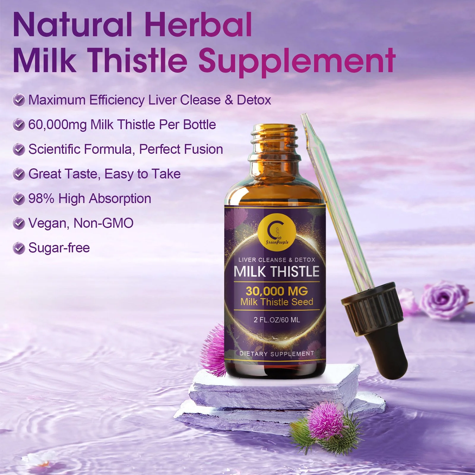Milk Thistle Extract Drops for Liver Cleanse & Repair - 1000mg Milk Thistle Supplement with Turmeric, Artichoke and Dandelion Root, 4-in-1 High Potency Herbal Tincture, Vegan, Non-GMO, 2.1 FL OZ