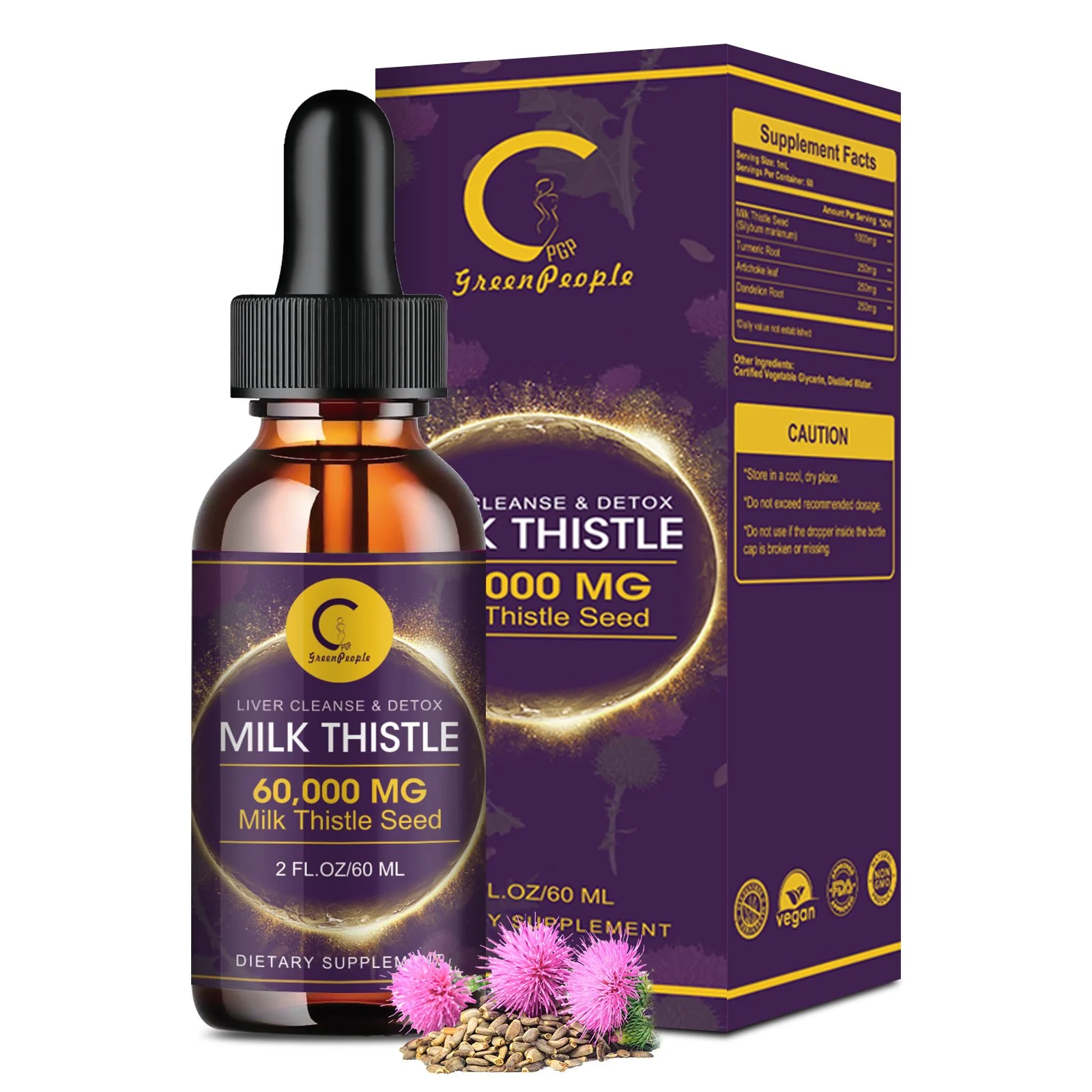 Milk Thistle Extract Drops for Liver Cleanse & Repair - 1000mg Milk Thistle Supplement with Turmeric, Artichoke and Dandelion Root, 4-in-1 High Potency Herbal Tincture, Vegan, Non-GMO, 2.1 FL OZ