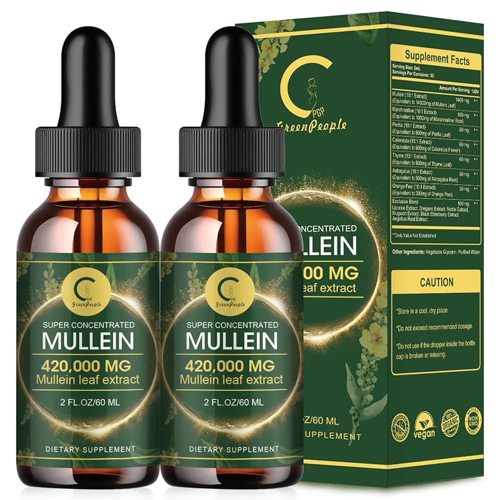(2 Pack) Mullein Drops for Lungs - 14000mg Mullein Leaf Extract for Lung Detox & Cleanse, Support for Respiratory, Immune, Digestive System, Natural Mullein Liquid Tincture, Non-GMO, 4 FL OZ