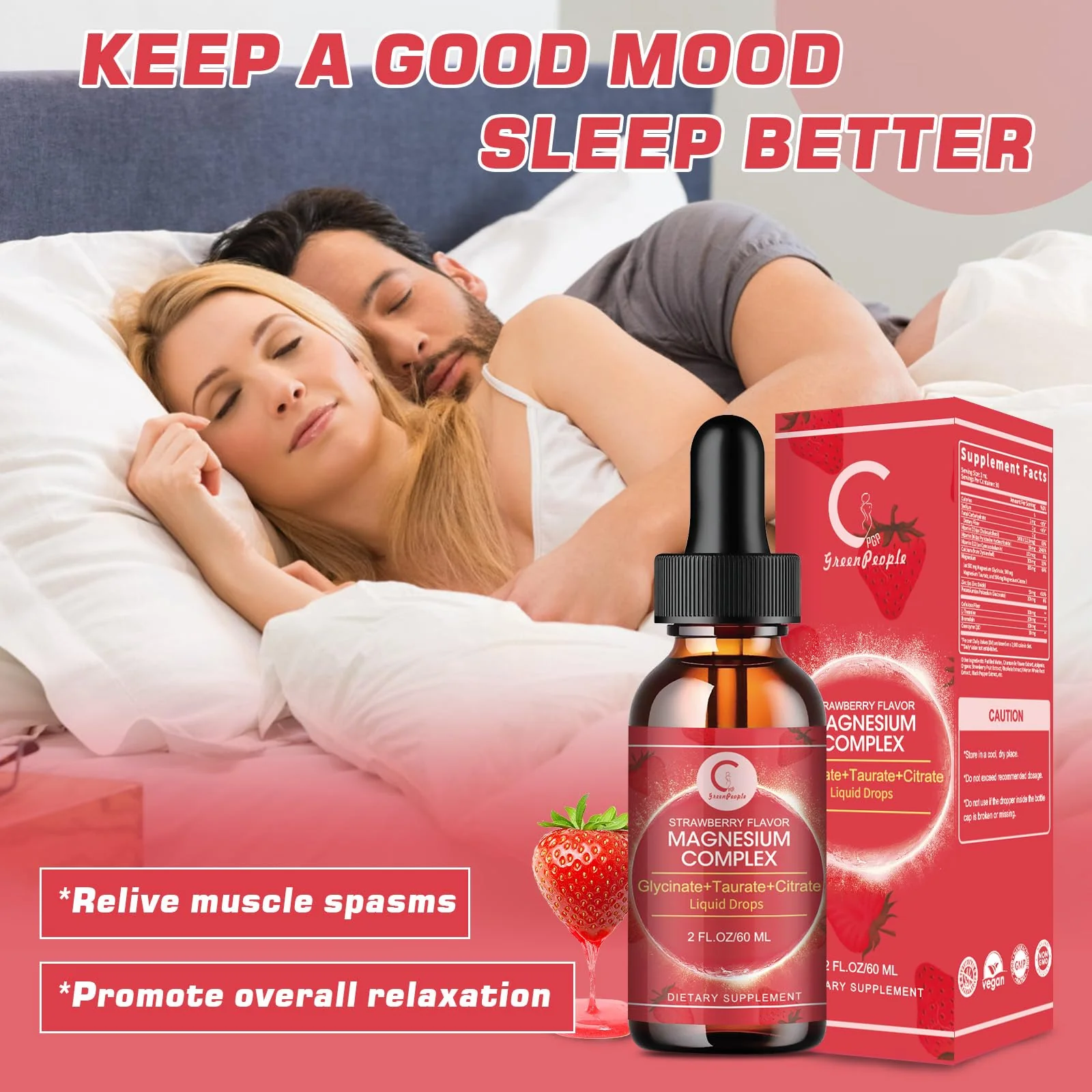 (2 Pack) Magnesium Glycinate Liquid Drops with Citrate & Taurate,Triple Magnesium Complex Supplement with Calcium, Potassium for Energy, Sleep, Muscle, Immune, Sugar Free, Strawberry Flavor, 4 Fl OZ