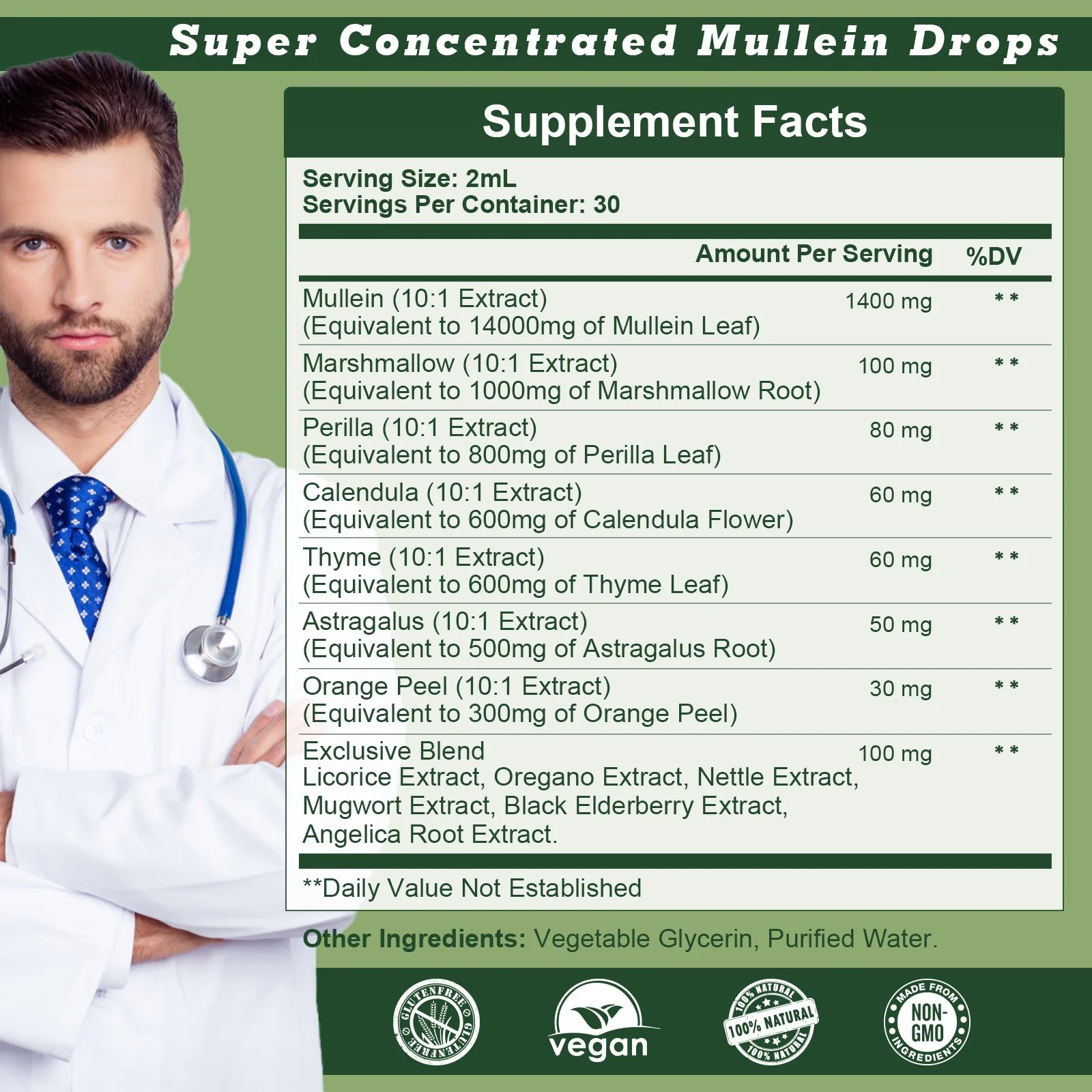 GPGP GREENPEOPLE Mullein Drops for Lungs, Organic Mullein Leaf Extract Drops For Lung Cleanse & Detox