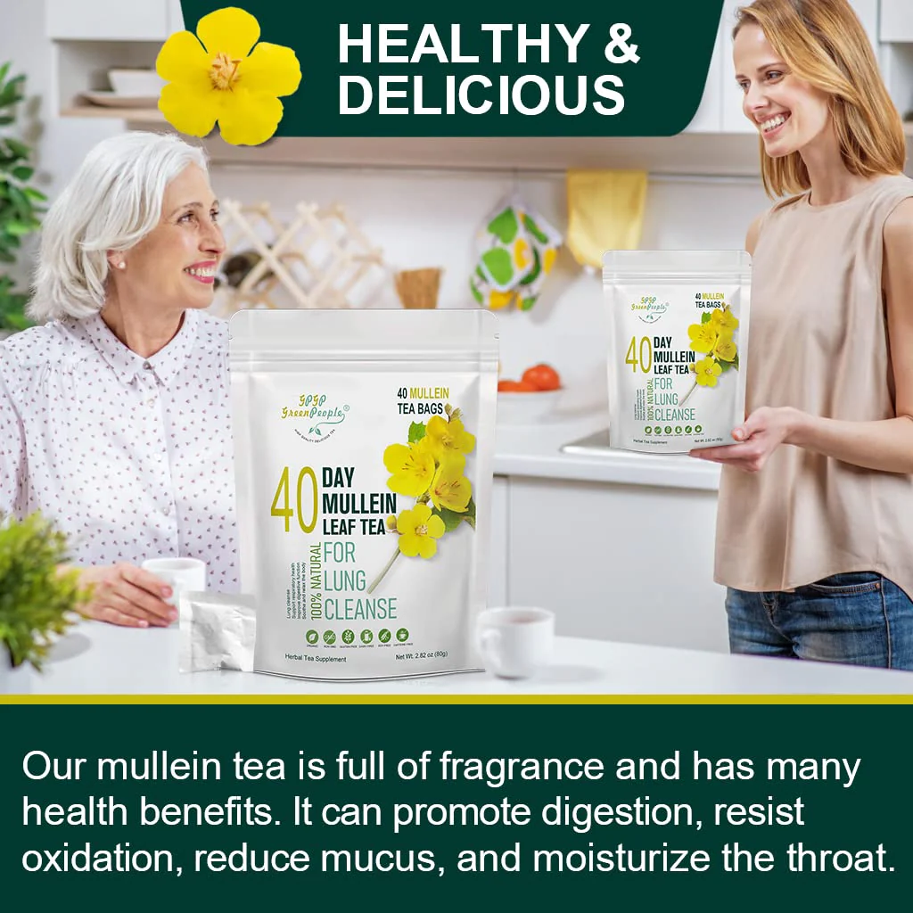 Mullein Leaf Tea for Lungs Cleanse and Immune Support, 100% Natural, Caffeine Free, 40 Tea Bags