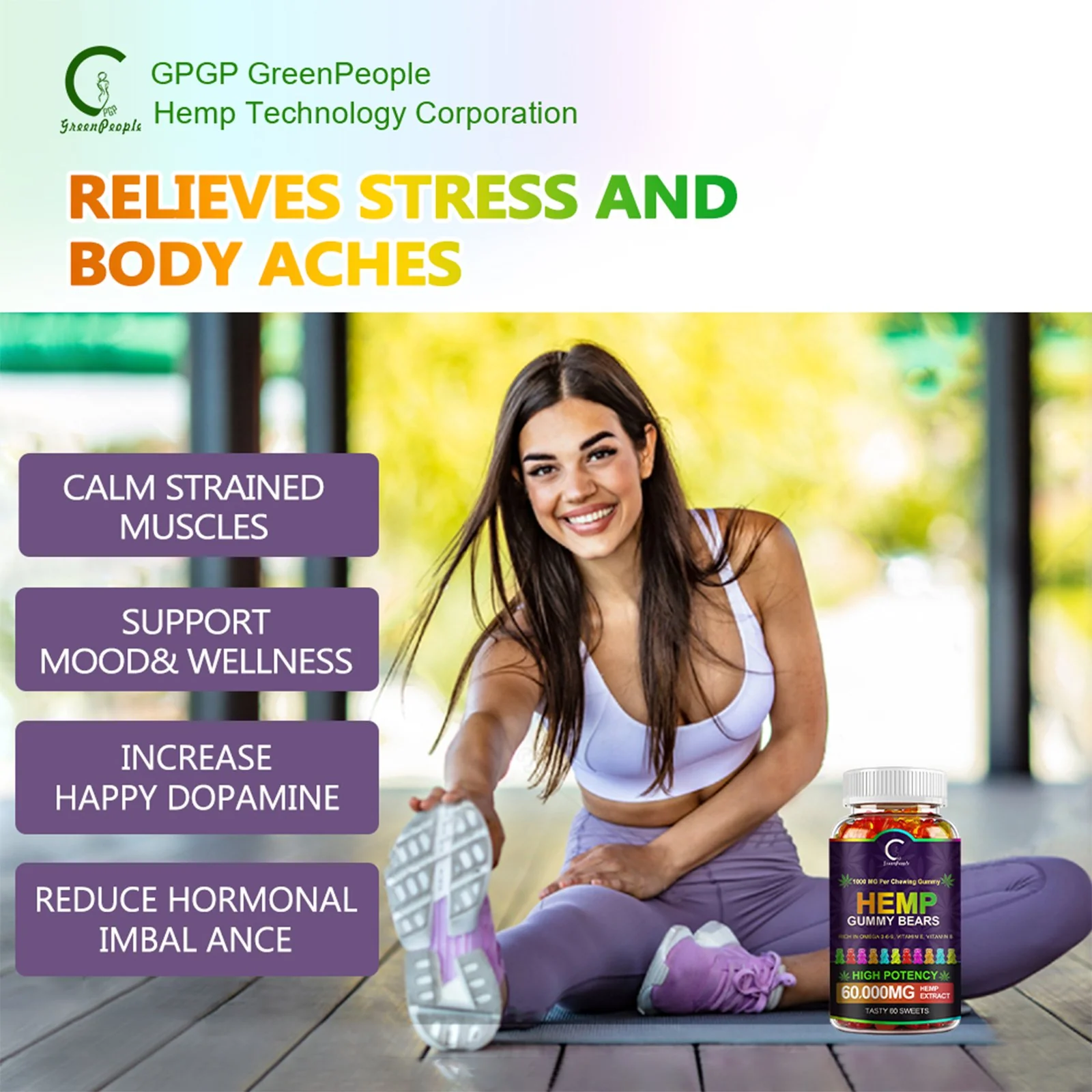 GPGP GreenPeople (3 Pack) Hemp Gummies 60,000mg Extra Strength, 100% Natural Hemp Oil Infused Bear Gummy, Promotes Focus Calm, Sleep and Calm Mood