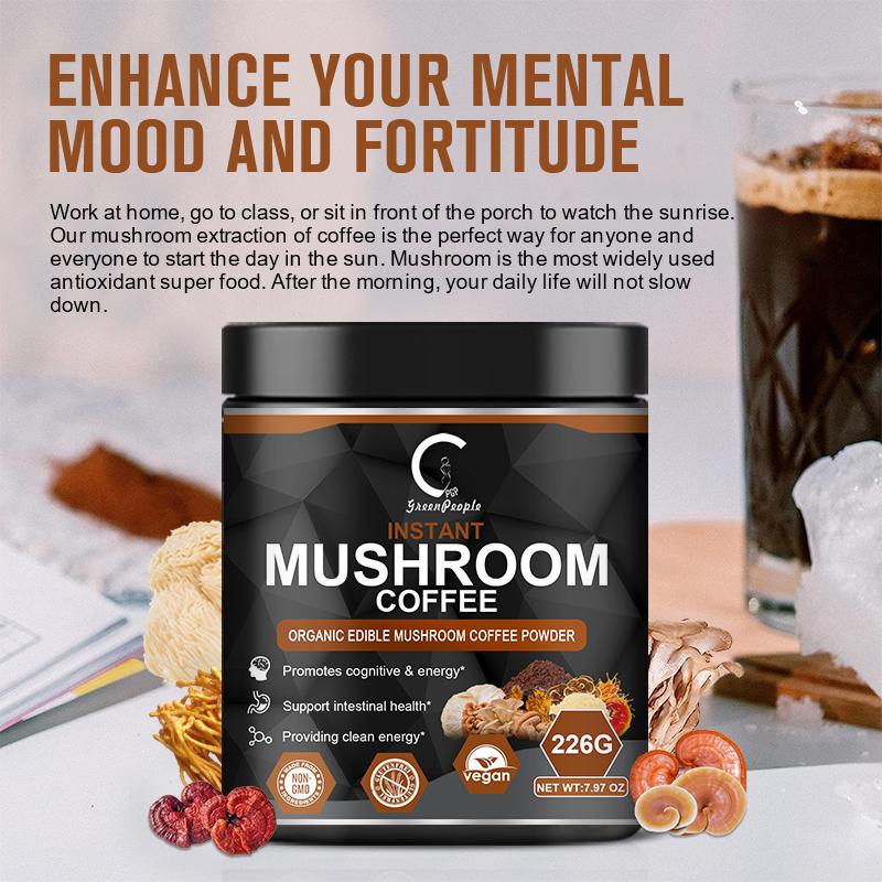 Instant Organic Edible Mushroom Coffee Powder Supplement for Energy, Focus, Immune Support